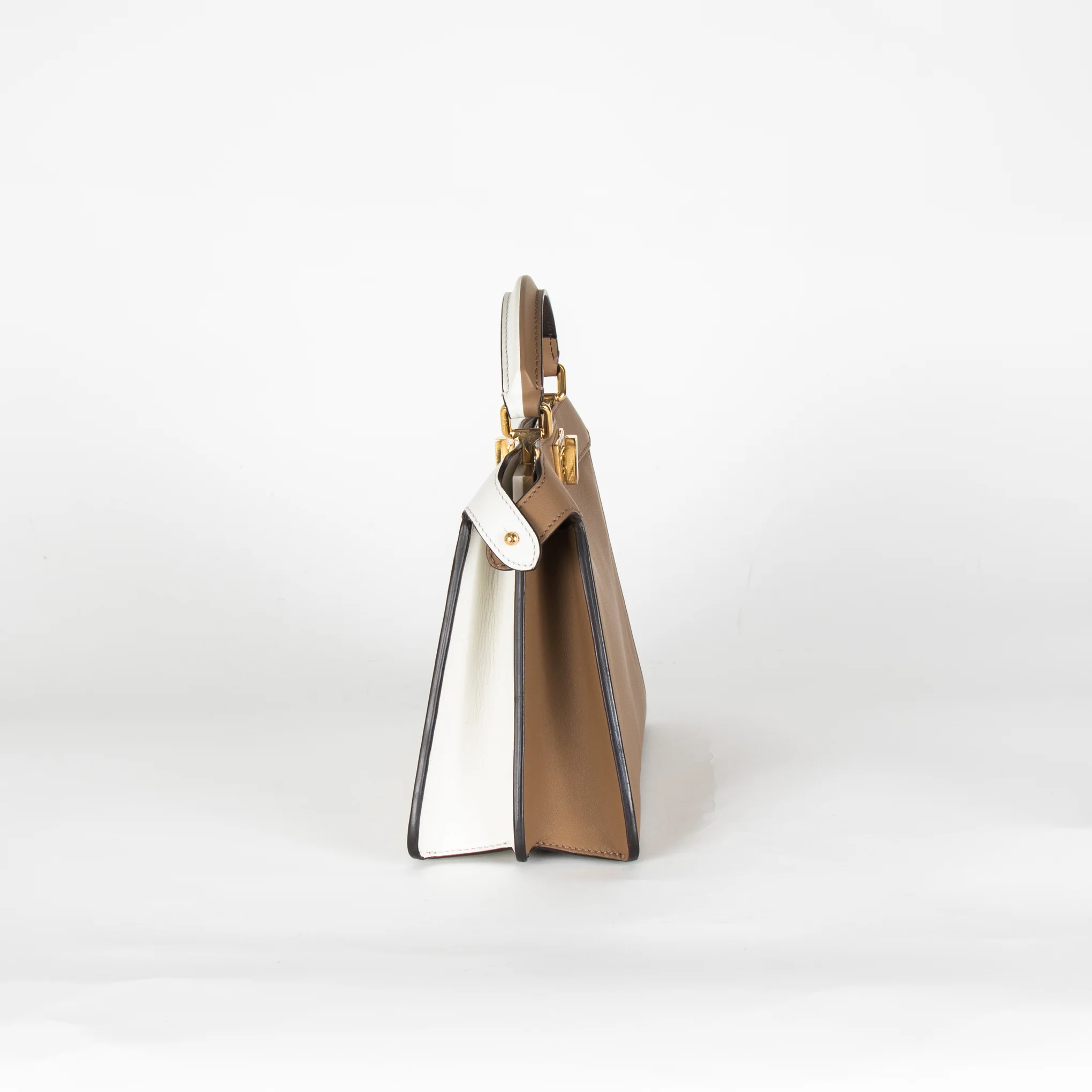 Fendi Cream Brown Peekaboo Two Sided Small Leather Bag - Image 5