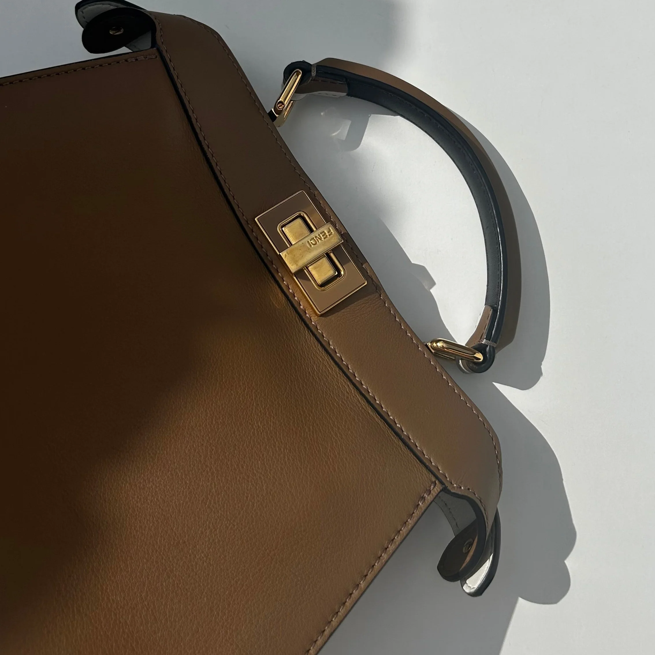 Fendi Cream Brown Peekaboo Two Sided Small Leather Bag - Image 8