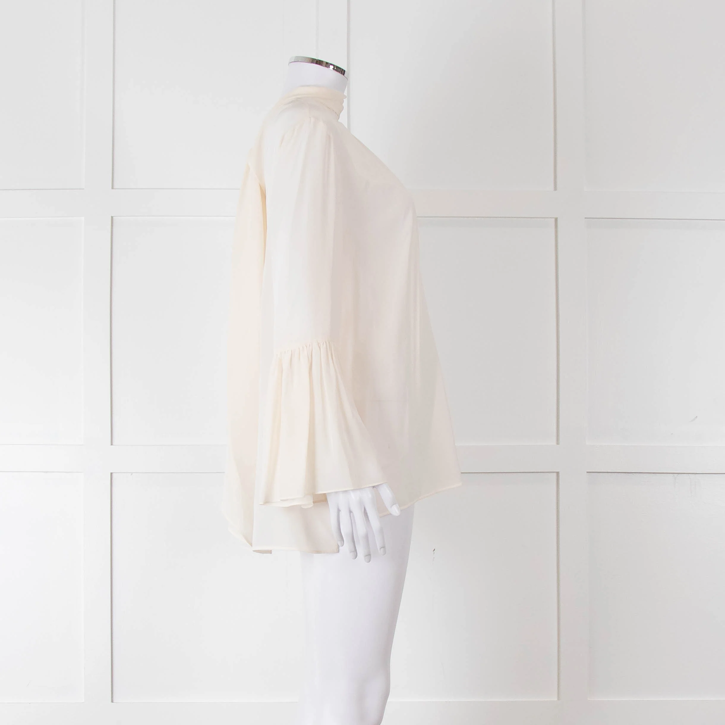 Fendi Cream Neck Tie Long Sleeve Top - Image 3