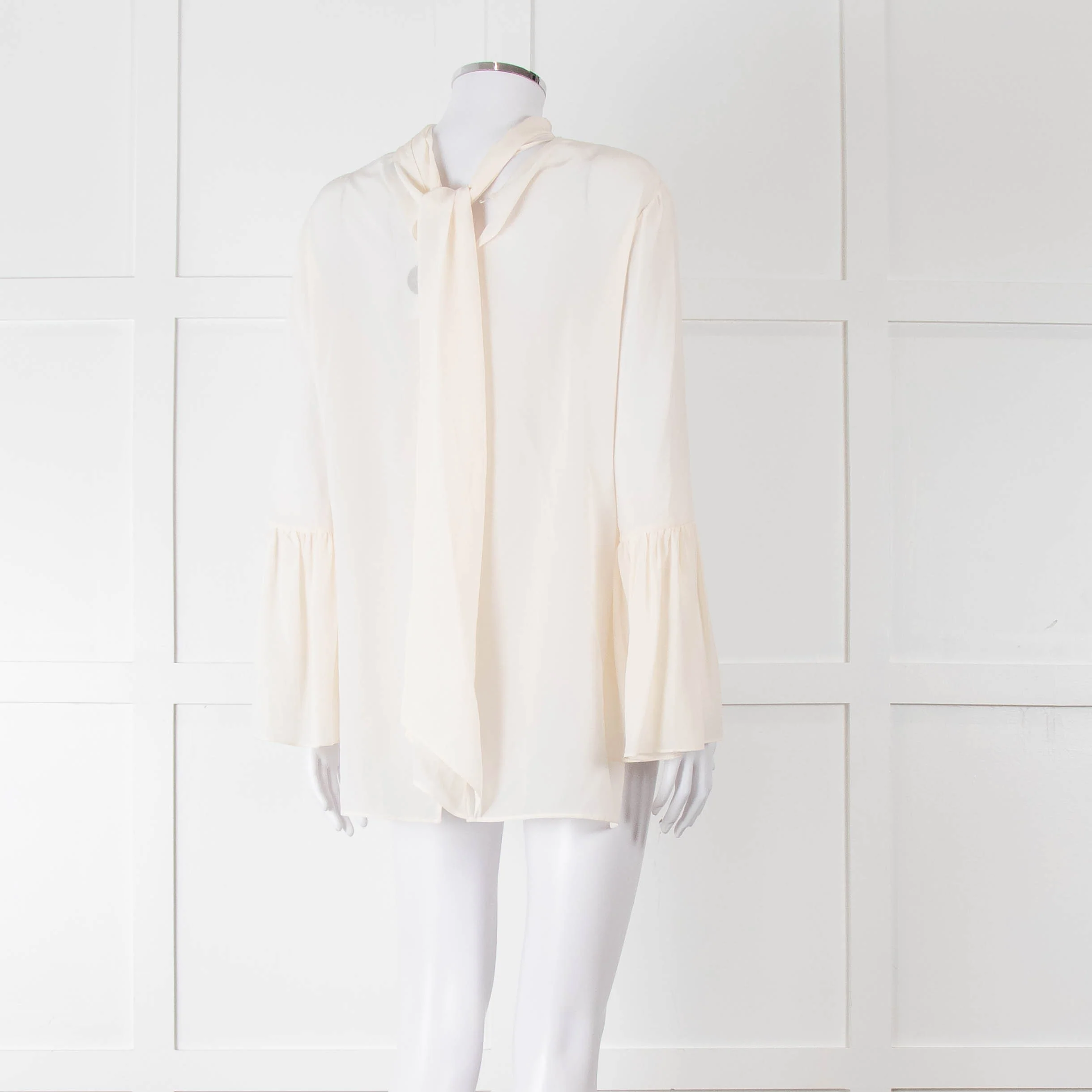 Fendi Cream Neck Tie Long Sleeve Top - Image 4