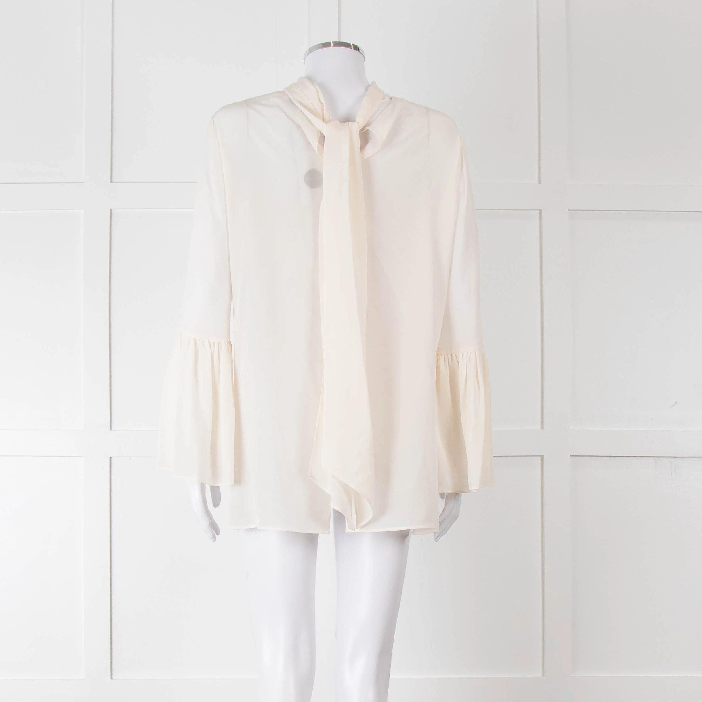 Fendi Cream Neck Tie Long Sleeve Top - Image 5