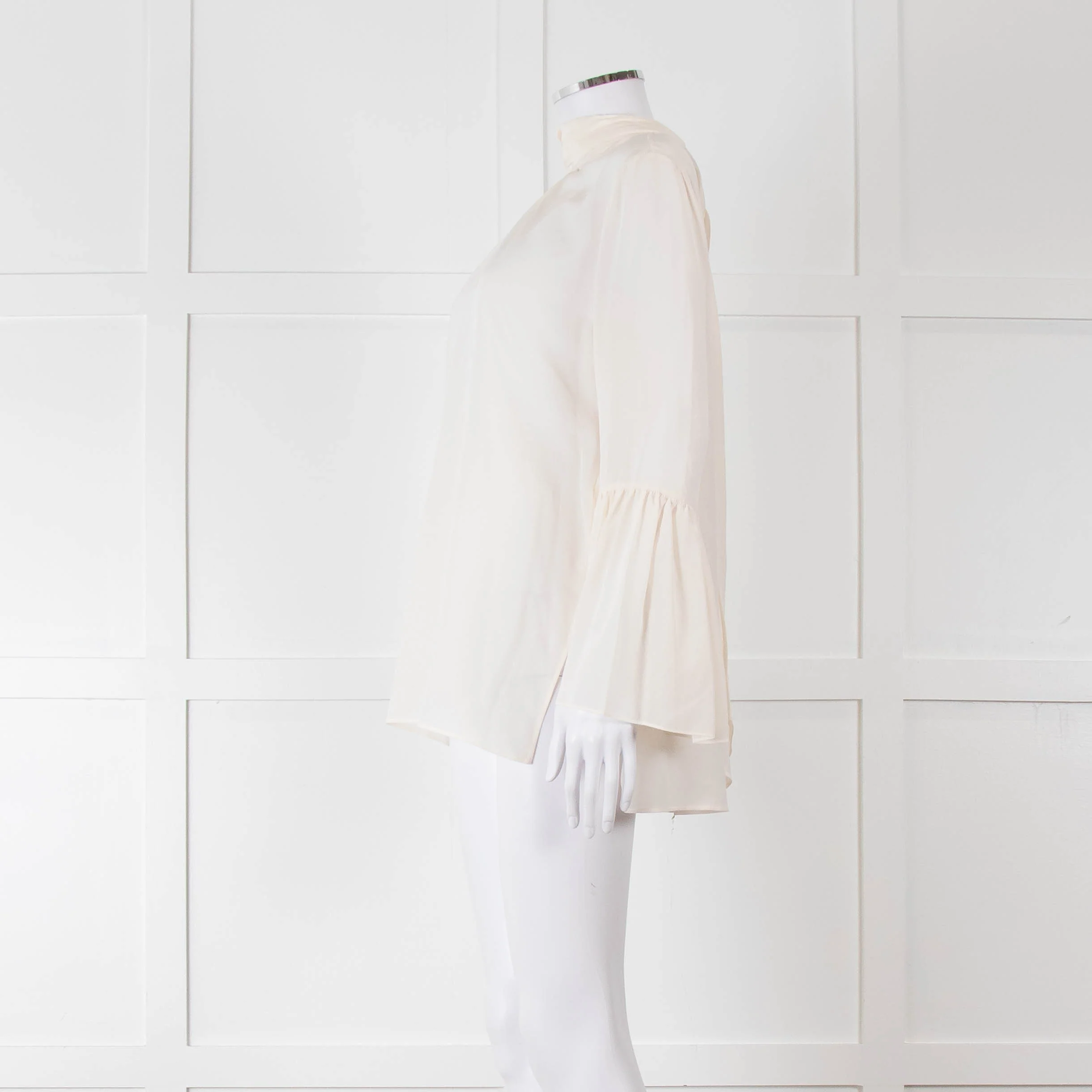 Fendi Cream Neck Tie Long Sleeve Top - Image 7