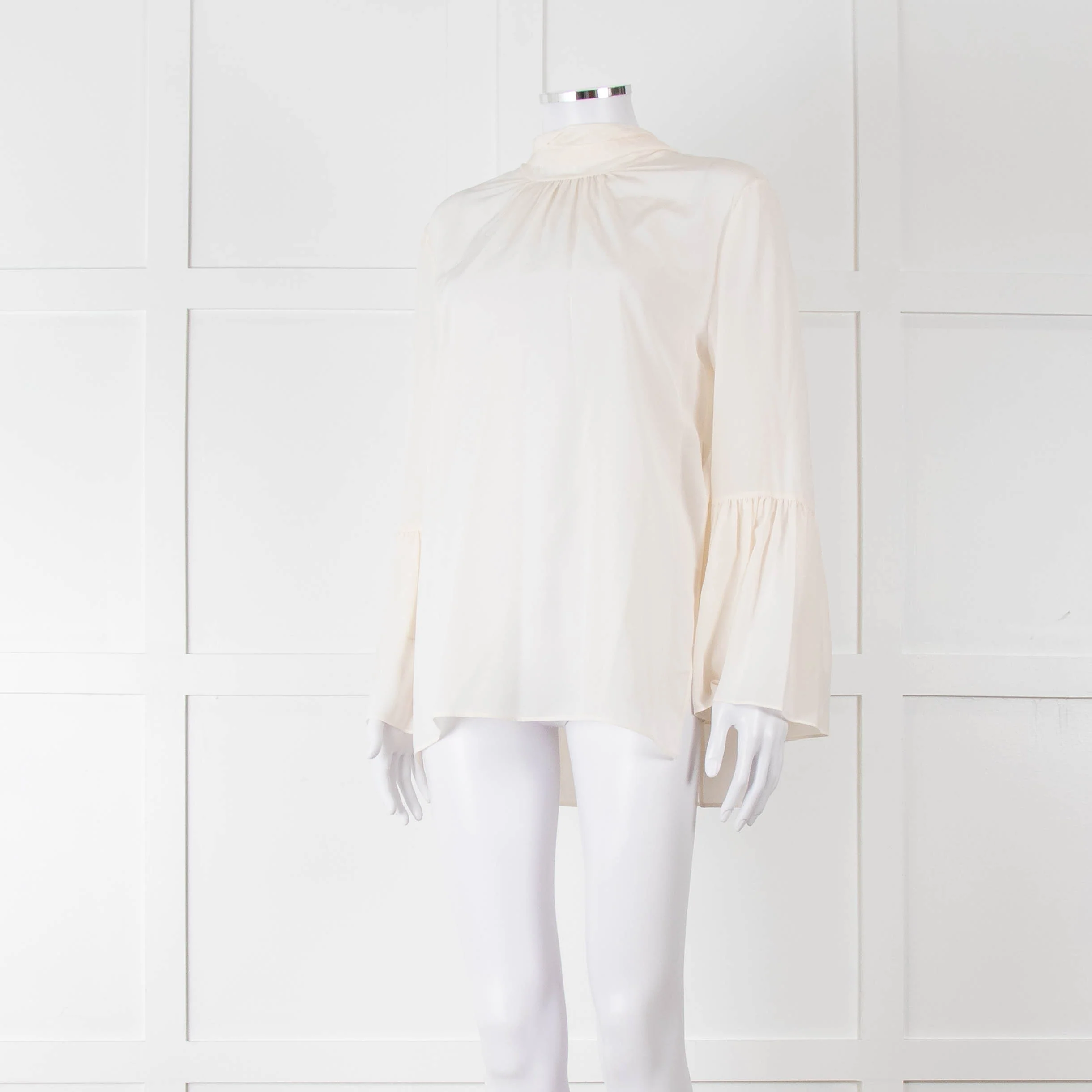 Fendi Cream Neck Tie Long Sleeve Top - Image 8