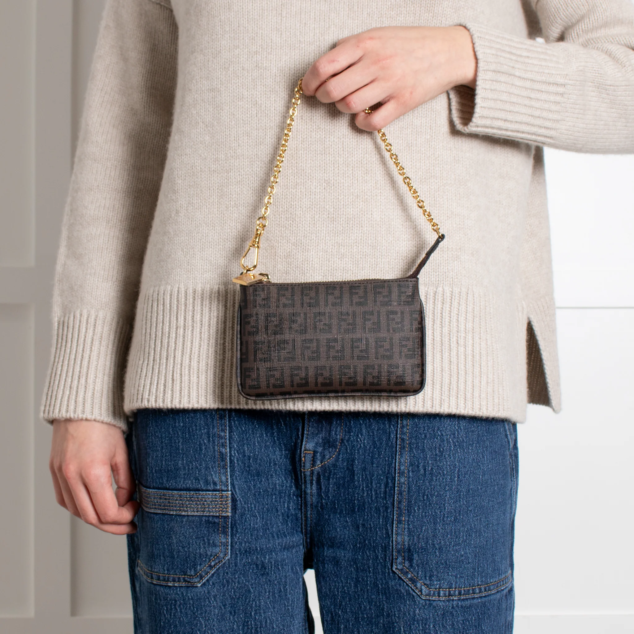 Fendi Zucchino Spalmati Chain Mini Flat Pochette - Image 4