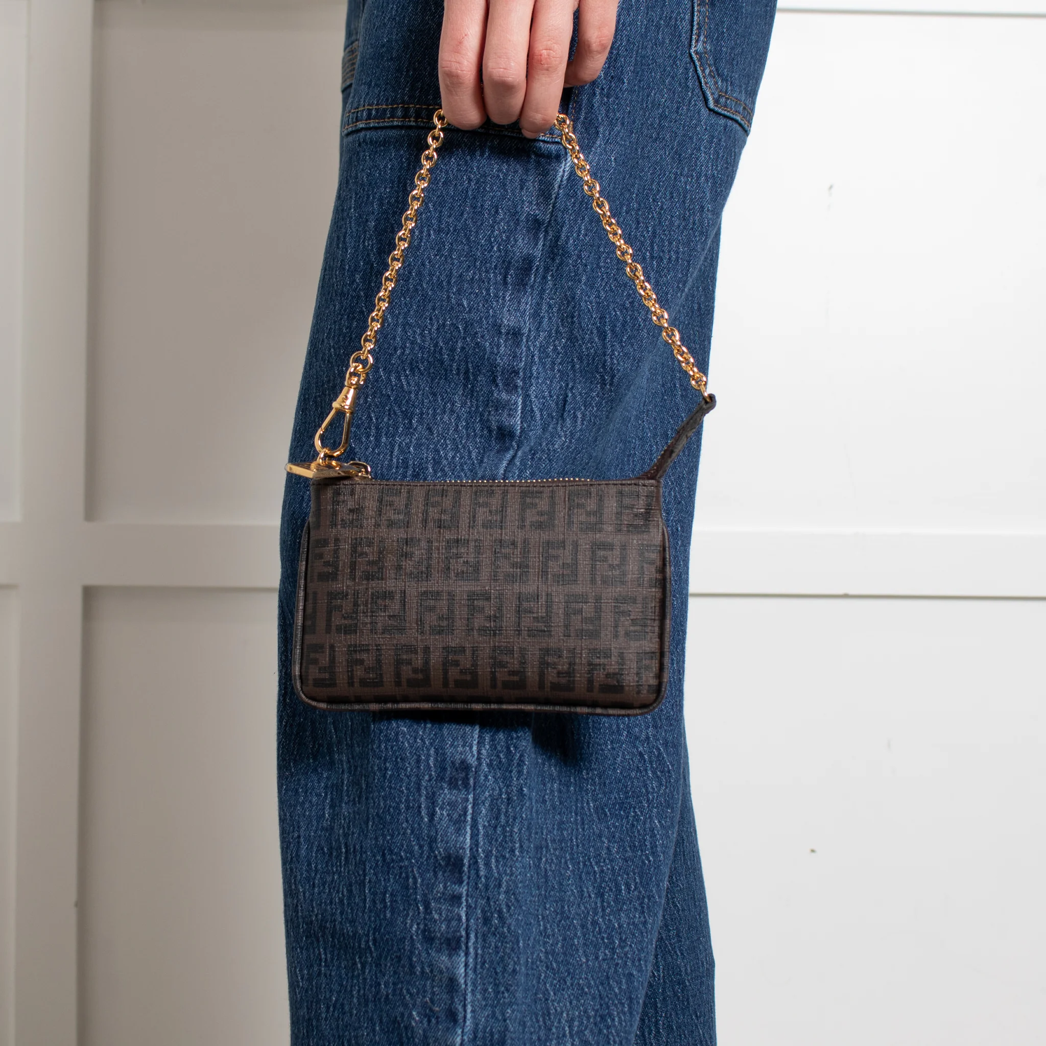 Fendi Zucchino Spalmati Chain Mini Flat Pochette - Image 7