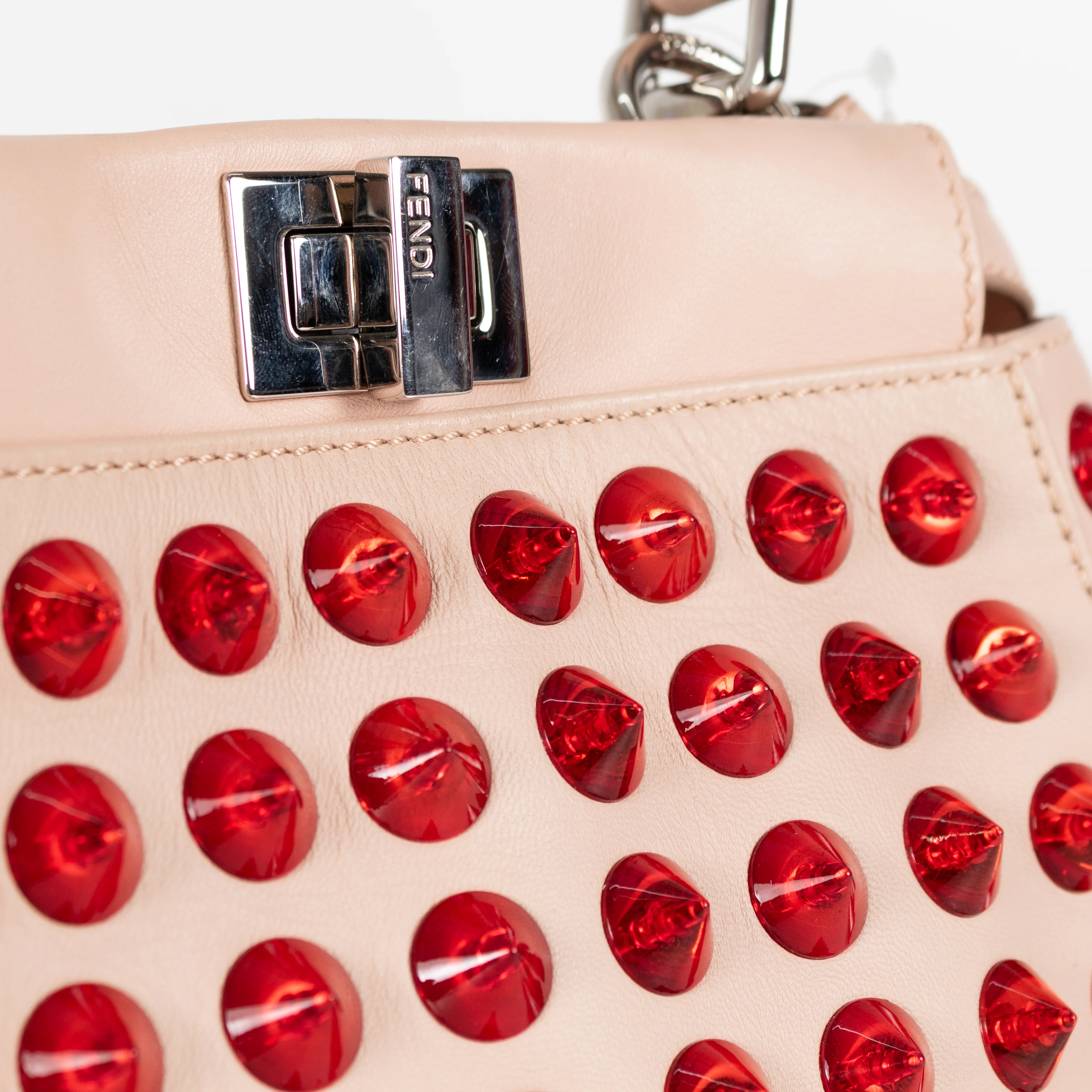 Fendi Small Pink Peekaboo with Red Studs - Image 13