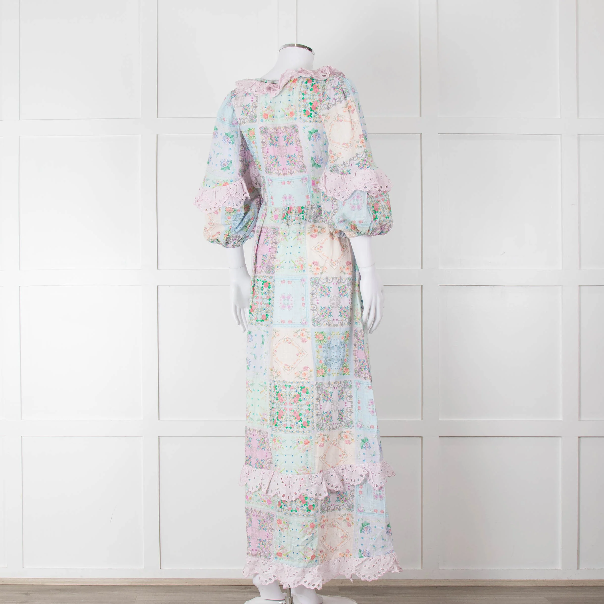 Fillyboo Pastel Blue Pink Floral Lace Trim Maxi Dress - Image 4