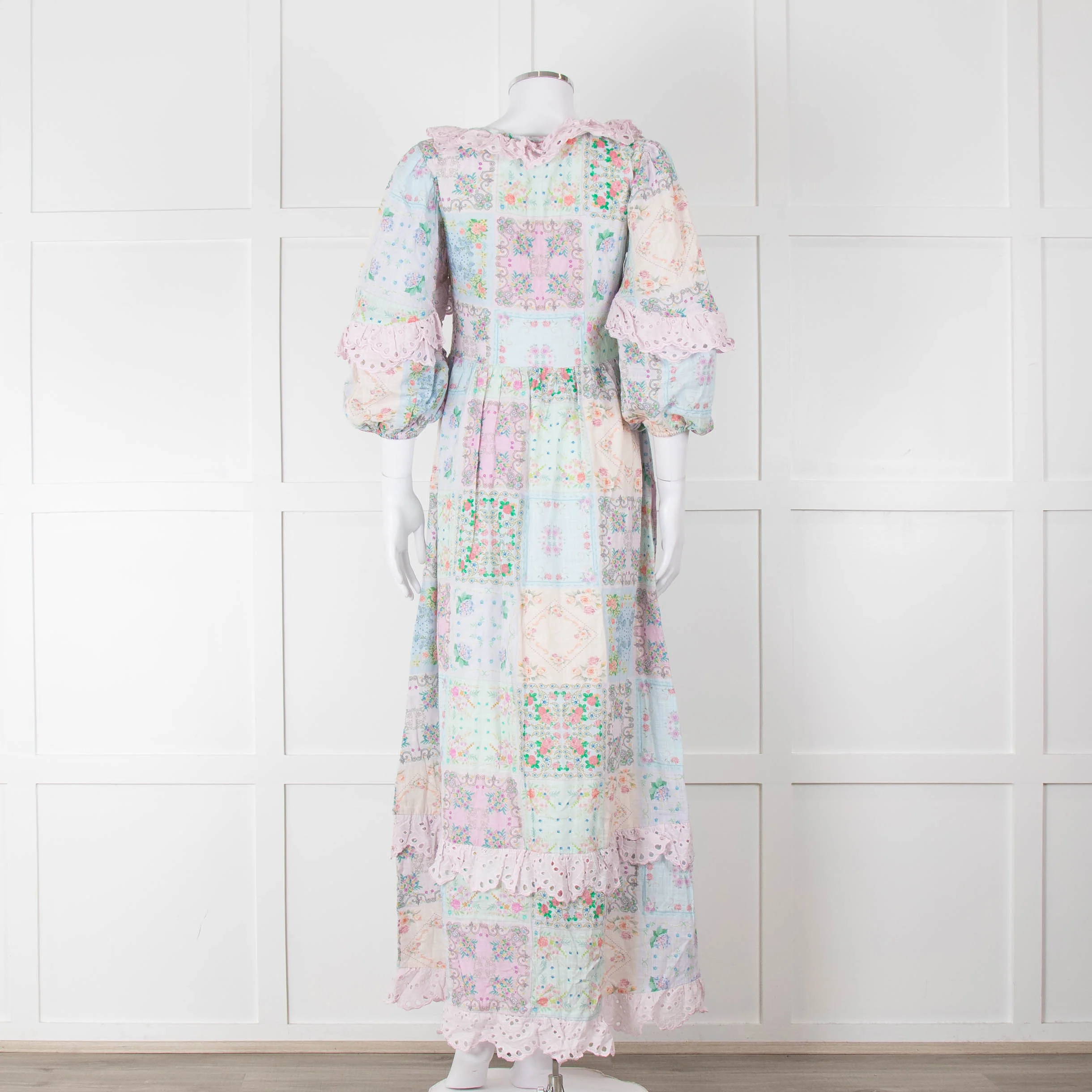 Fillyboo Pastel Blue Pink Floral Lace Trim Maxi Dress - Image 5