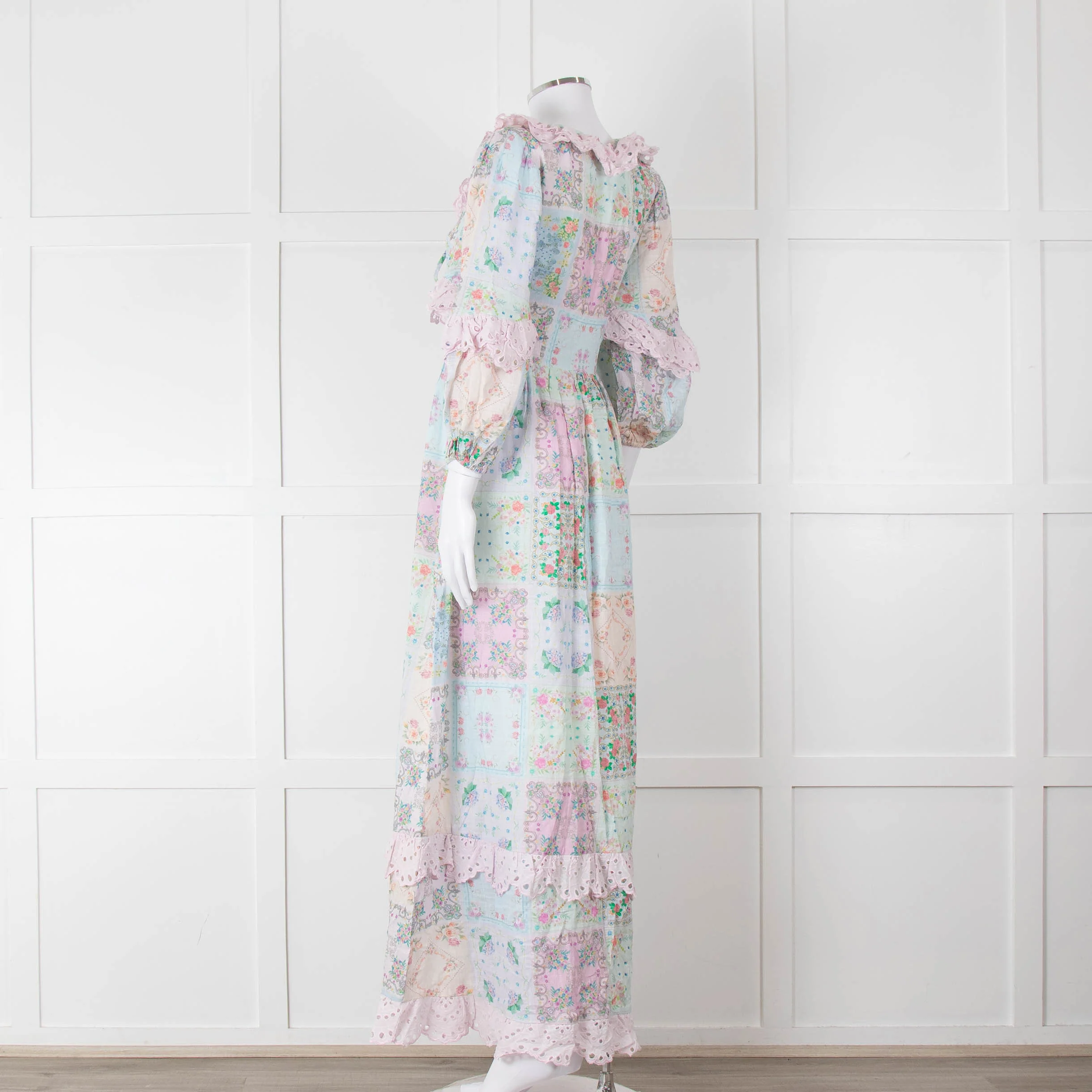 Fillyboo Pastel Blue Pink Floral Lace Trim Maxi Dress - Image 6