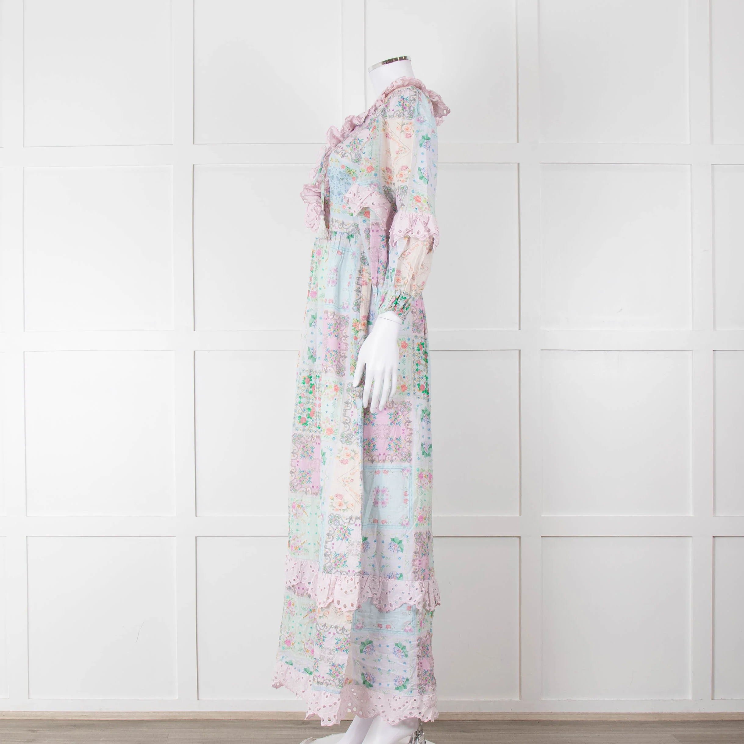 Fillyboo Pastel Blue Pink Floral Lace Trim Maxi Dress - Image 7