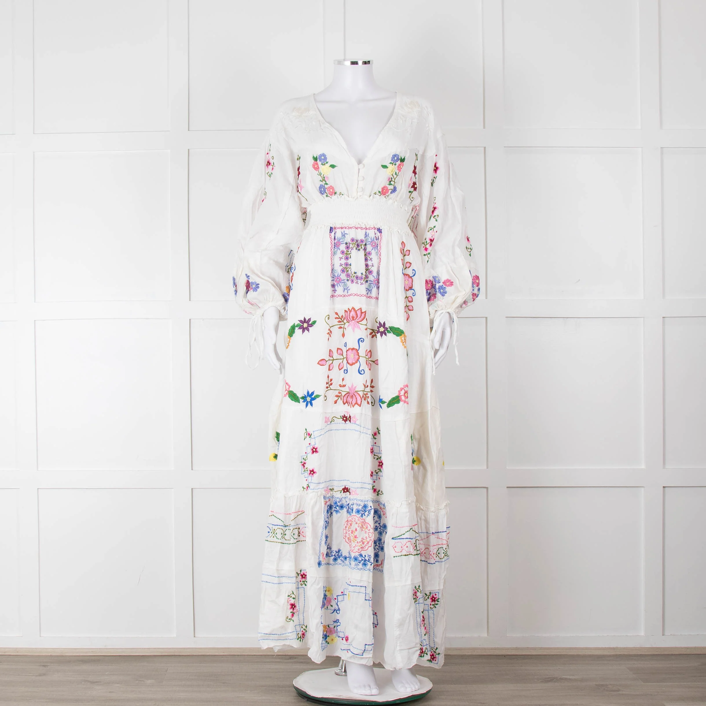 Fillyboo White Multi Colour Embroidered Maxi Dress