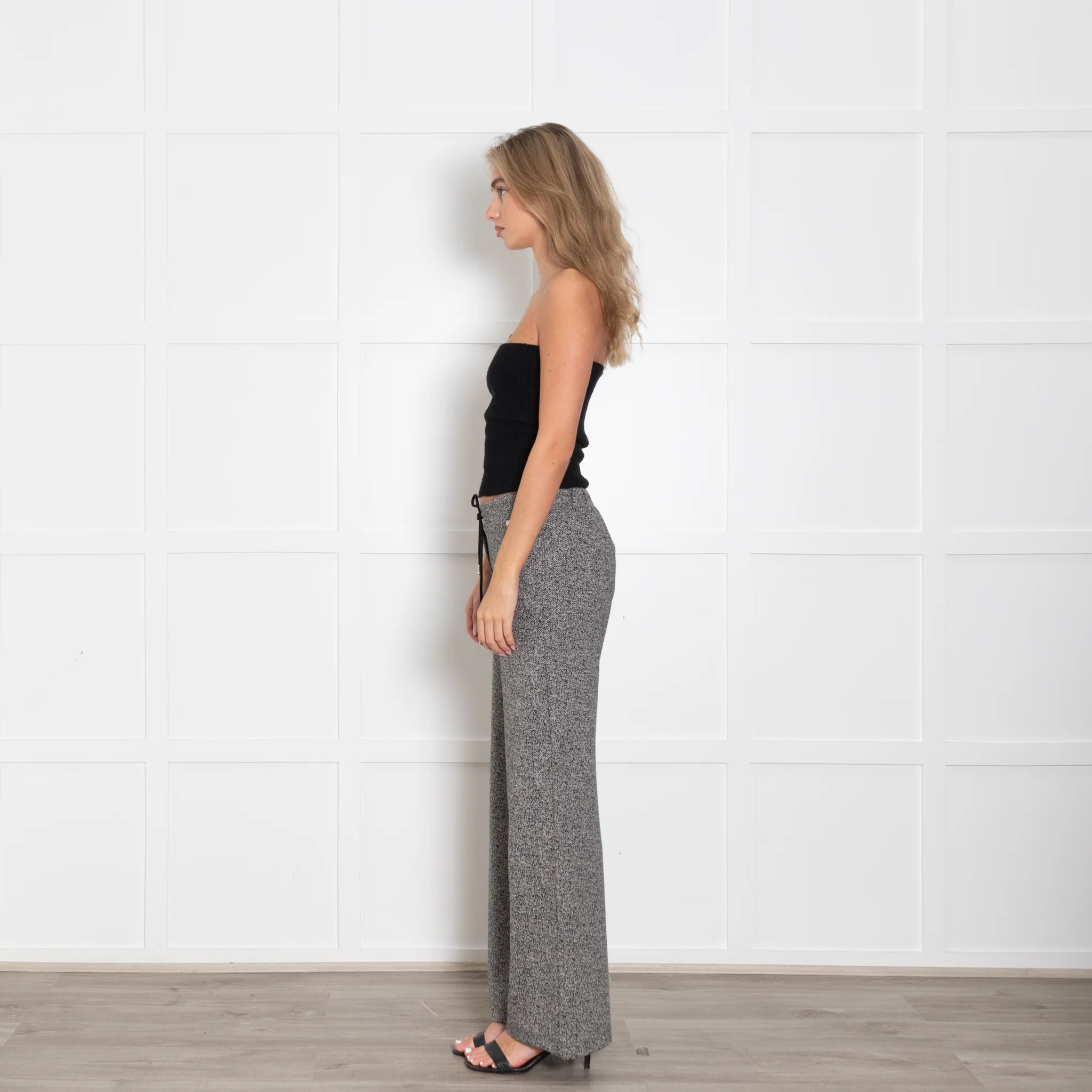 Finch Hatton Black and White Herringbone Stretch Trousers - Image 4