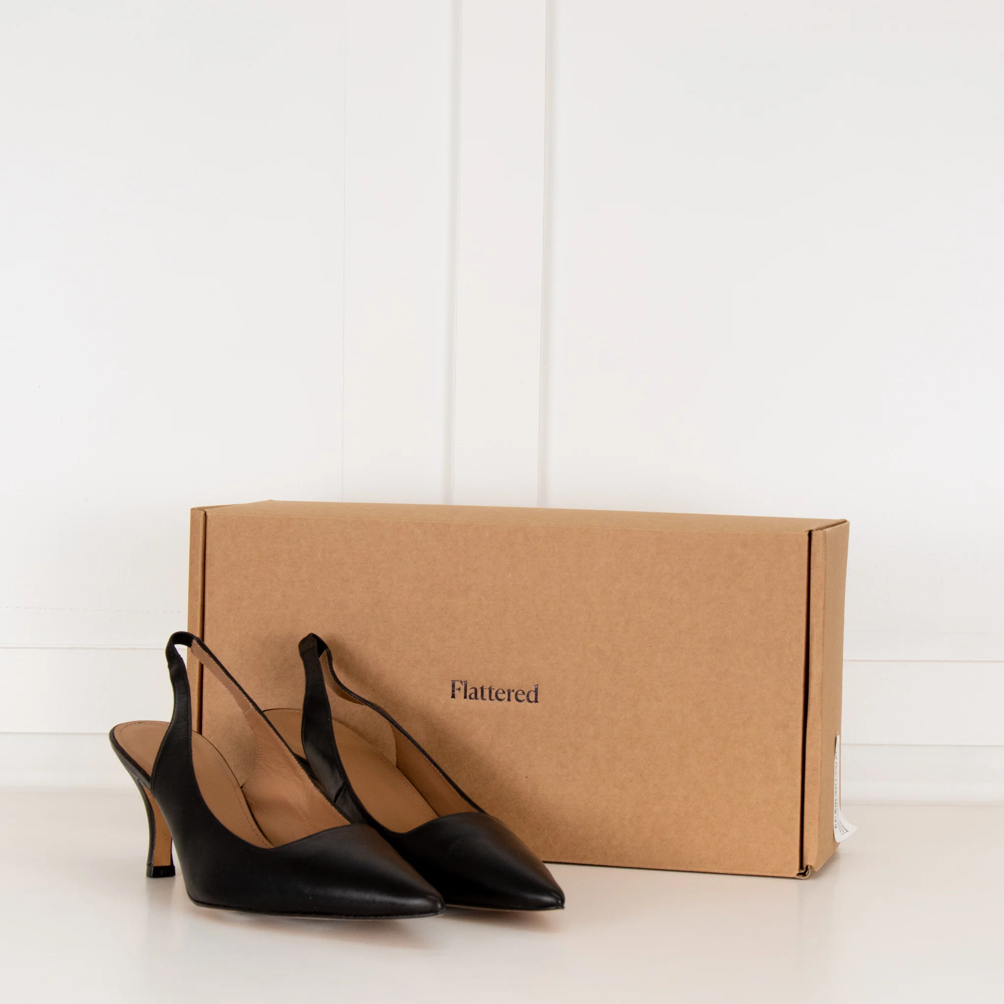 Flattered Black Leather Pointy Slingbacks - Image 2