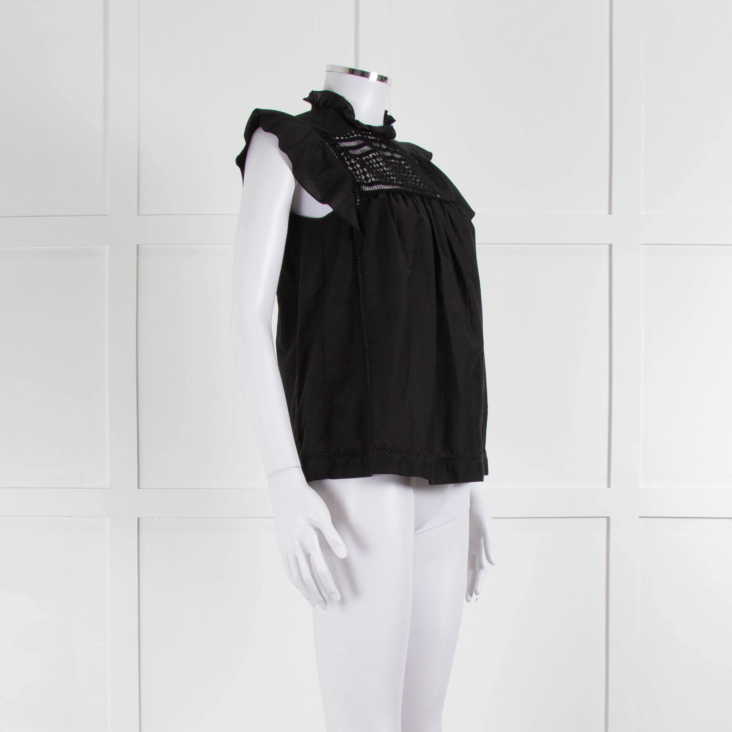 7 For All Mankind Black Cotton Silk Blend Lace Detail Top - Image 2