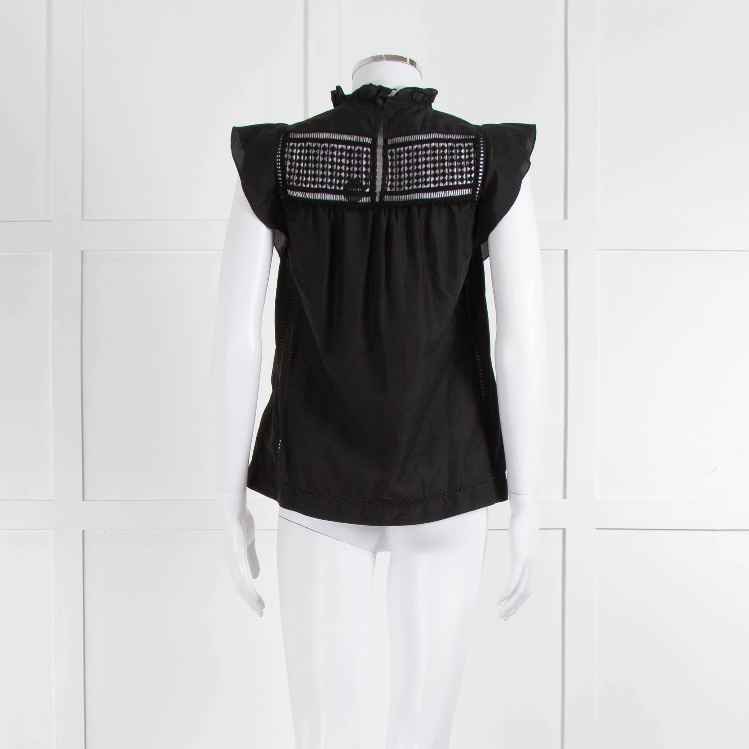 7 For All Mankind Black Cotton Silk Blend Lace Detail Top - Image 5