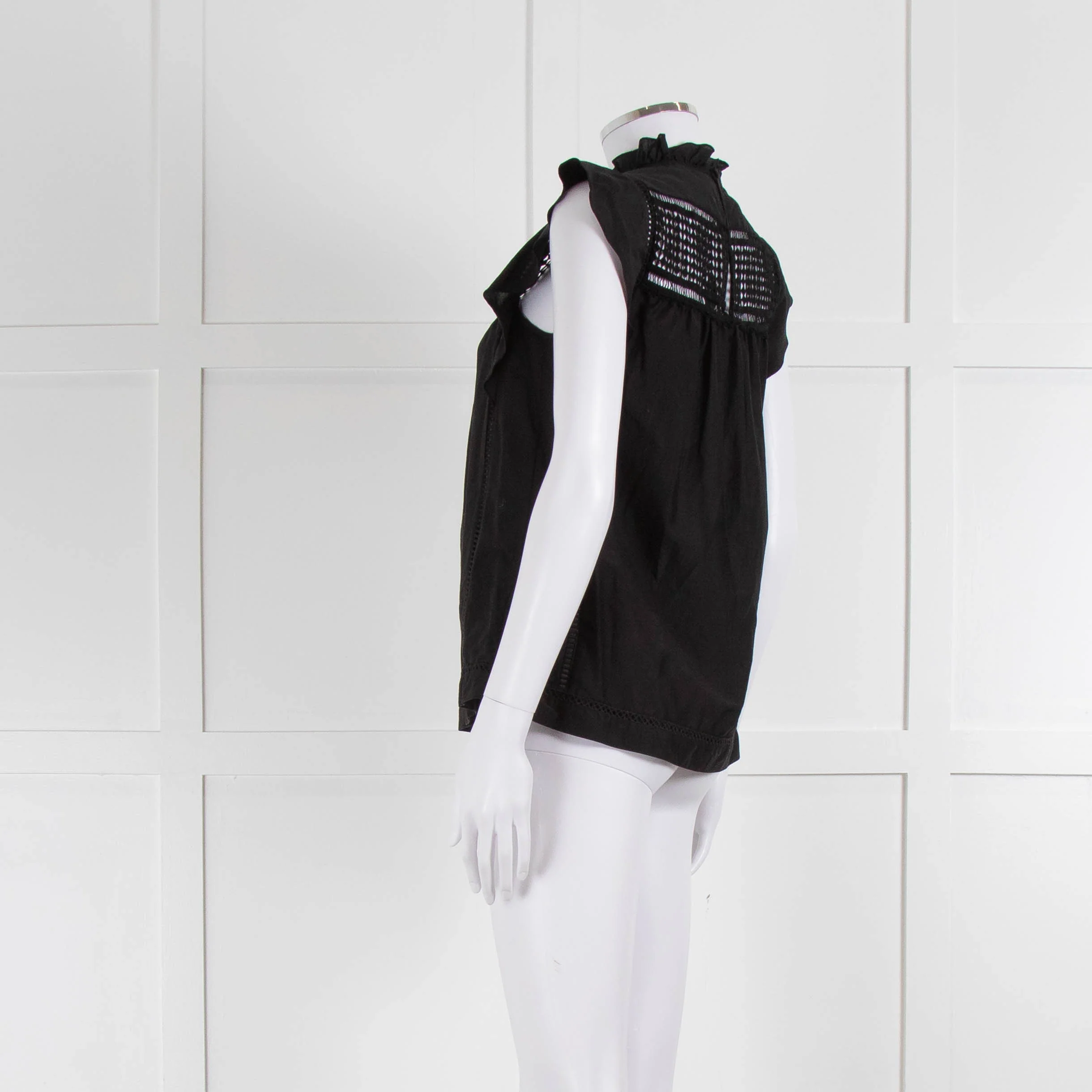 7 For All Mankind Black Cotton Silk Blend Lace Detail Top - Image 6