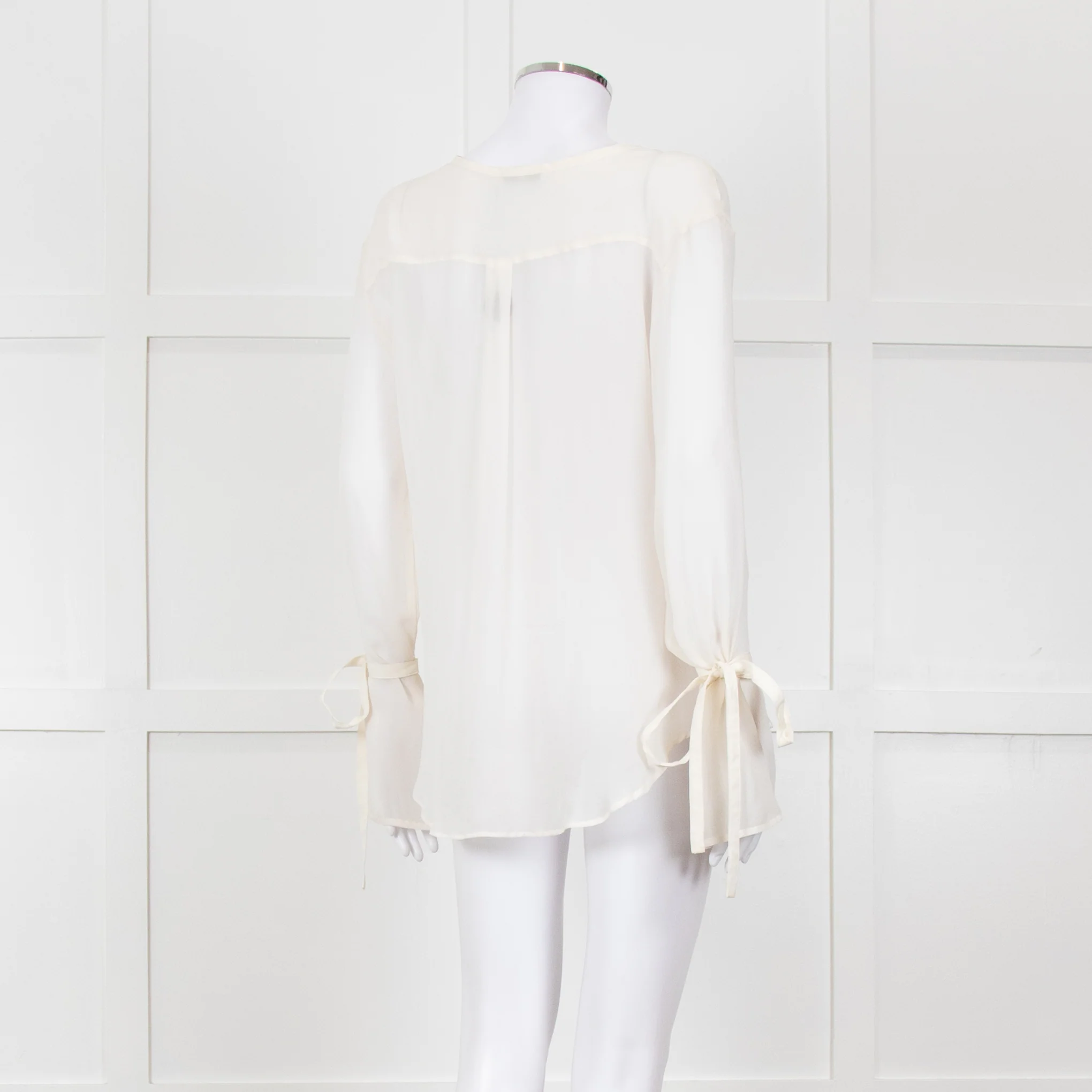 Seven For All Mankind Cream Sheer Tie Up Sleeve Detail Top - Image 6