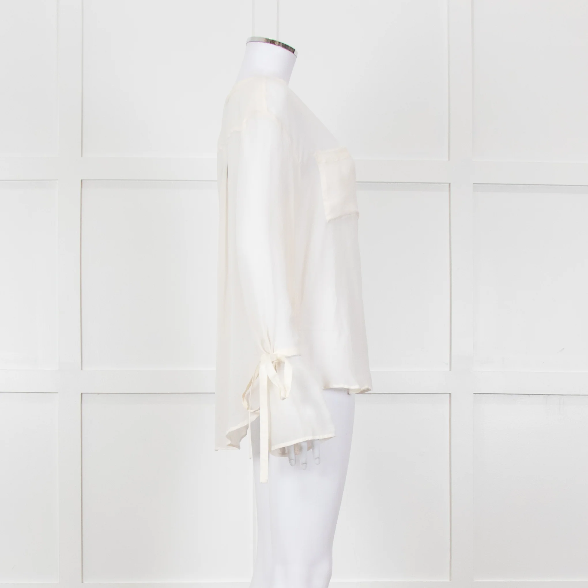 Seven For All Mankind Cream Sheer Tie Up Sleeve Detail Top - Image 7