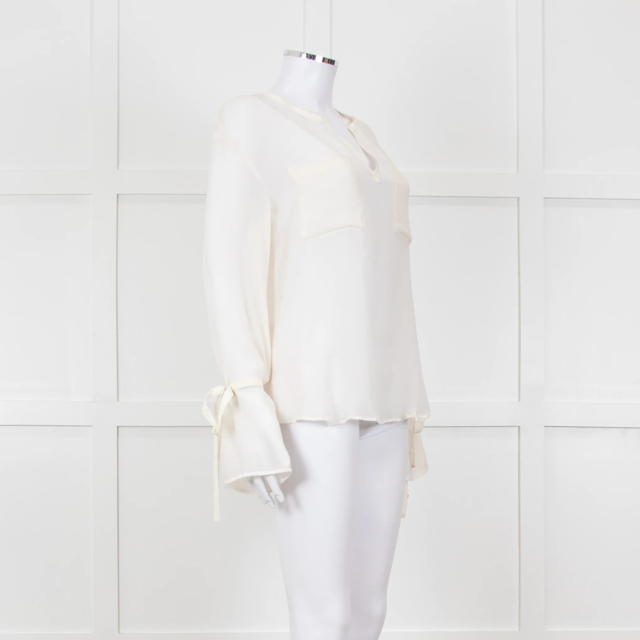 Seven For All Mankind Cream Sheer Tie Up Sleeve Detail Top - Image 8