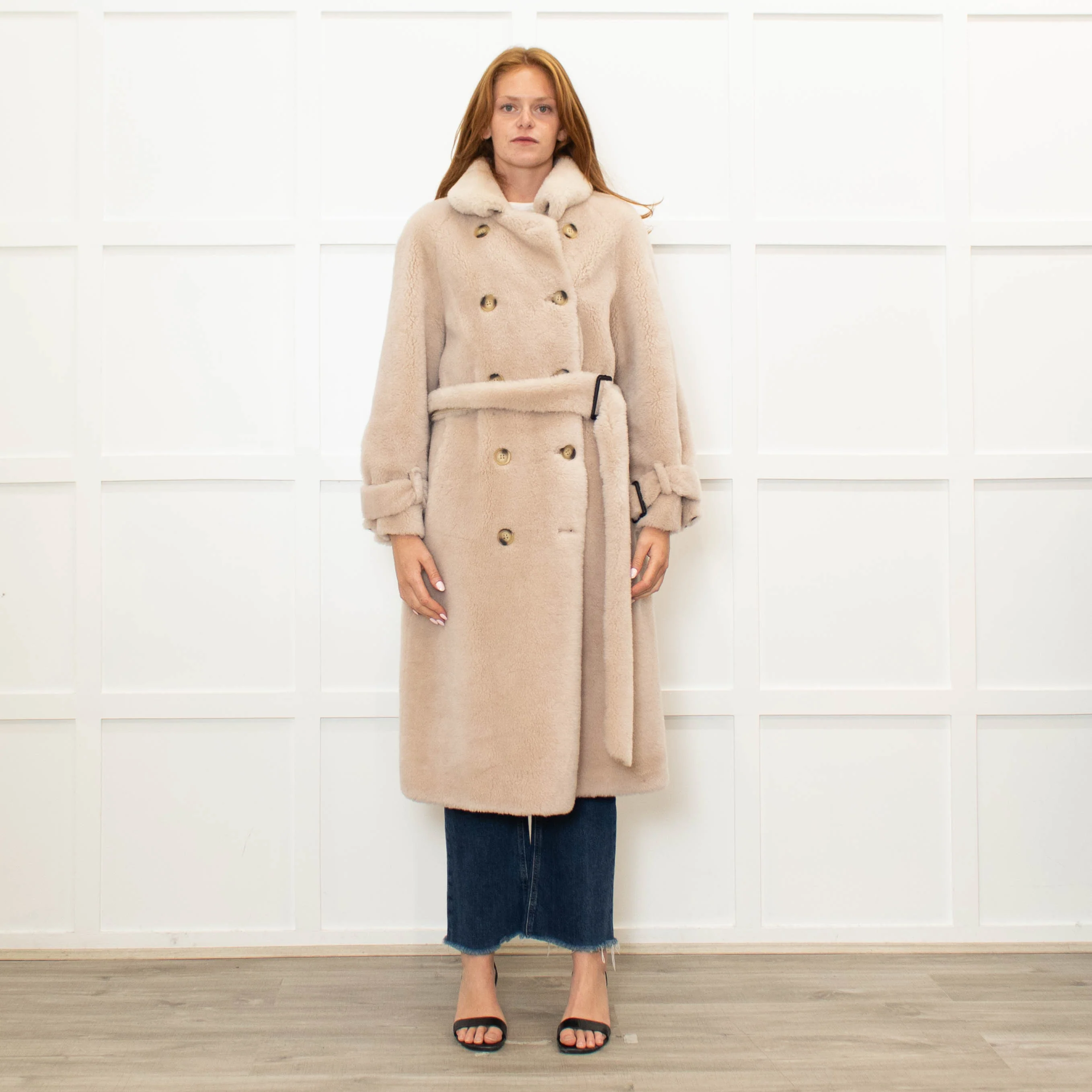 Fox London Faux Shearling Cream Trench Coat