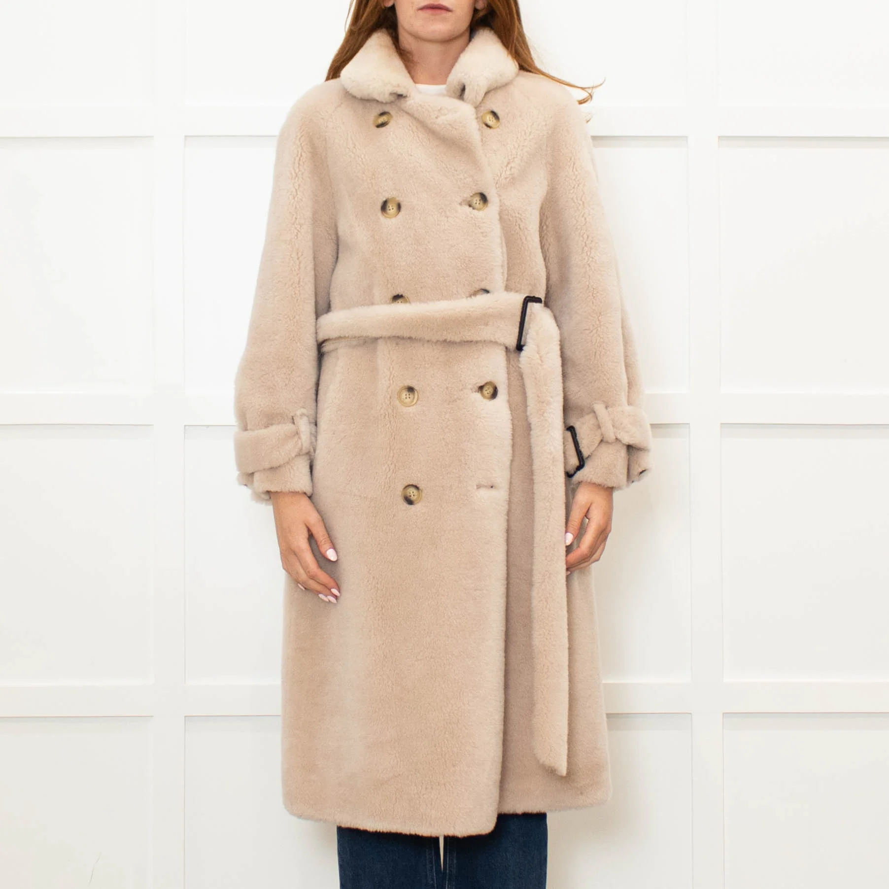 Fox London Faux Shearling Cream Trench Coat - Image 2