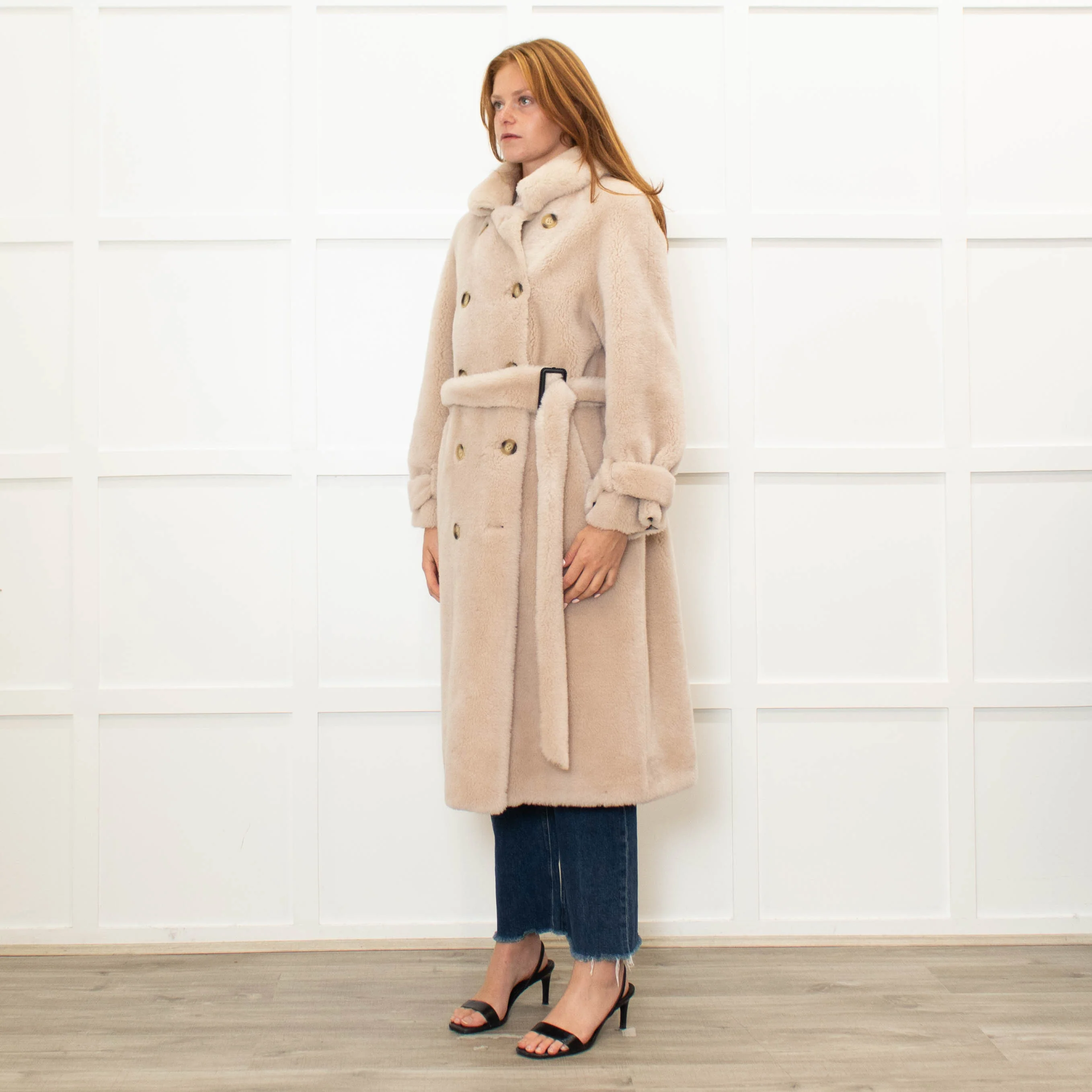 Fox London Faux Shearling Cream Trench Coat - Image 3