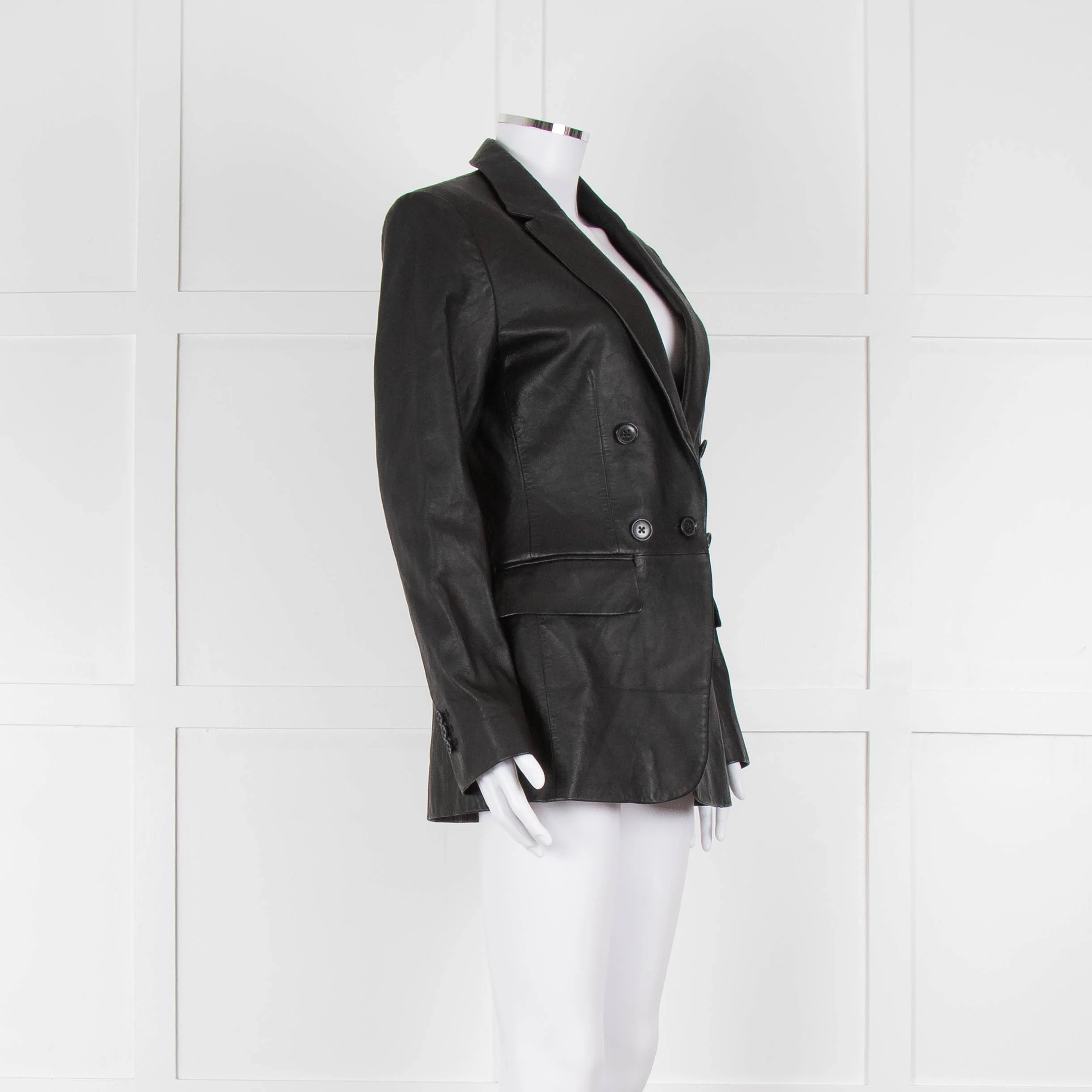 Frame Black Leather Blazer Jacket - Image 2