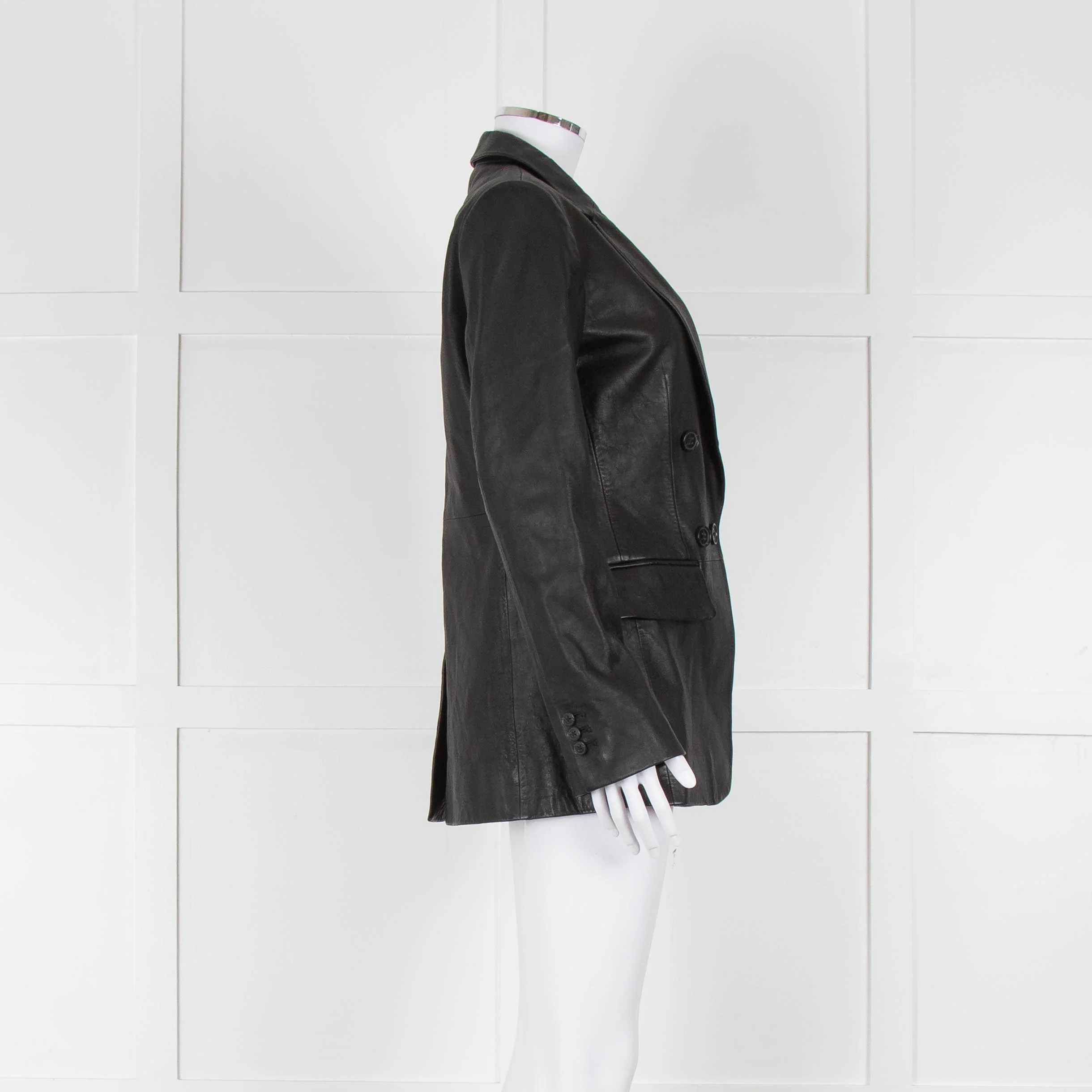 Frame Black Leather Blazer Jacket - Image 3