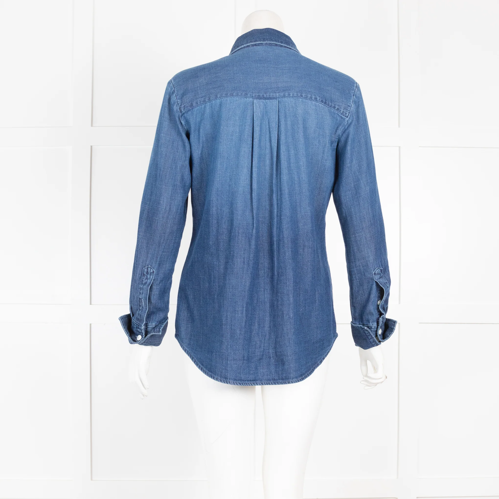 Frame Blue Denim Button Front Blouse with Frill - Image 3