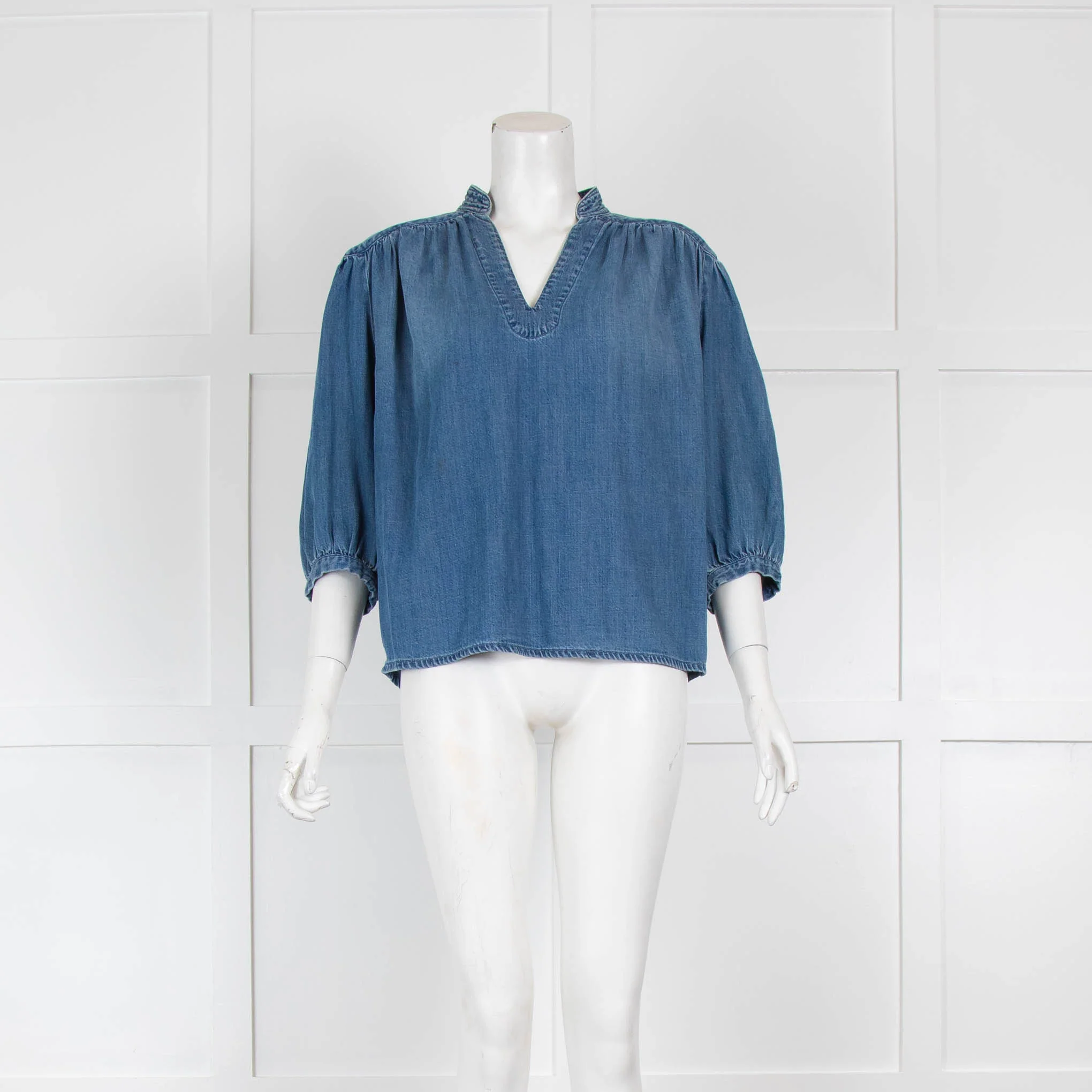 Frame Blue Denim V Neck Top