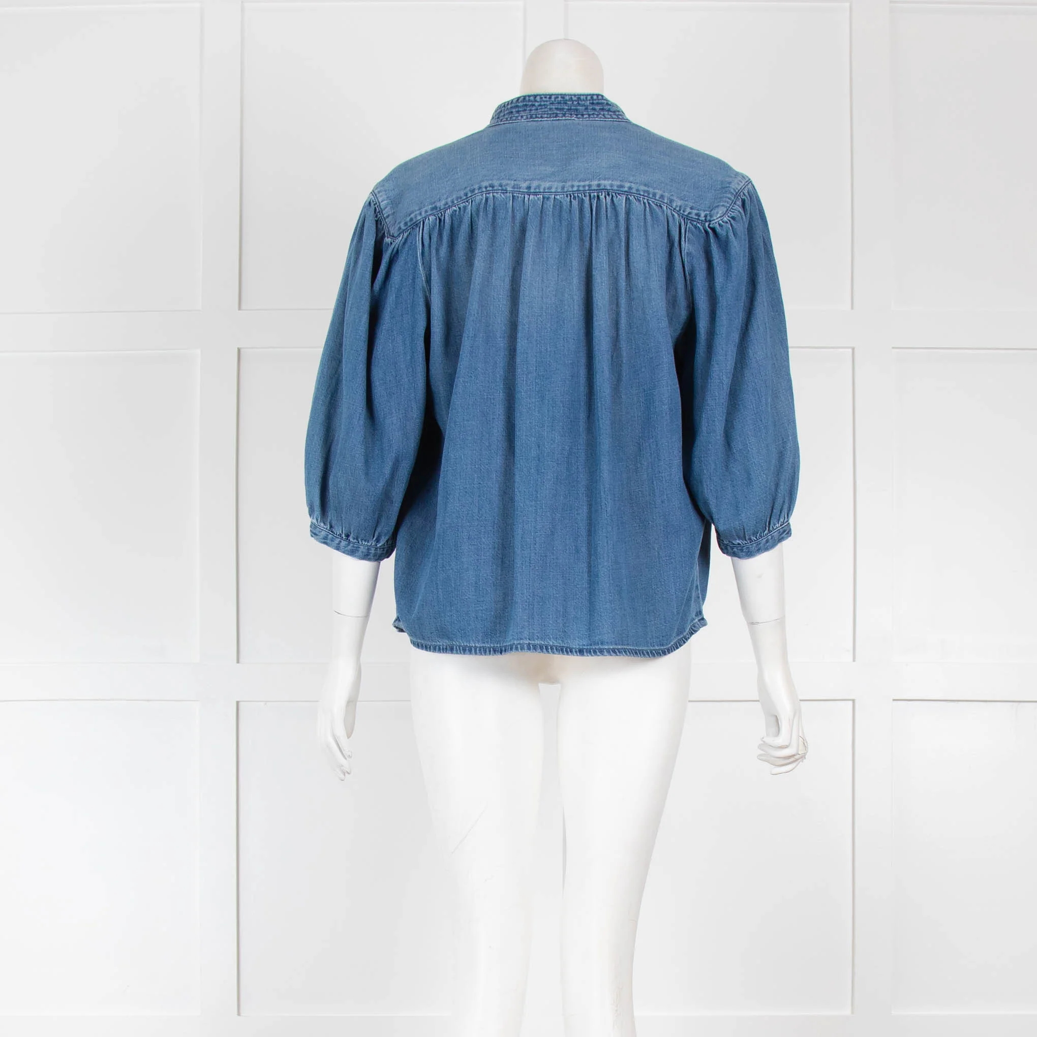 Frame Blue Denim V Neck Top - Image 3