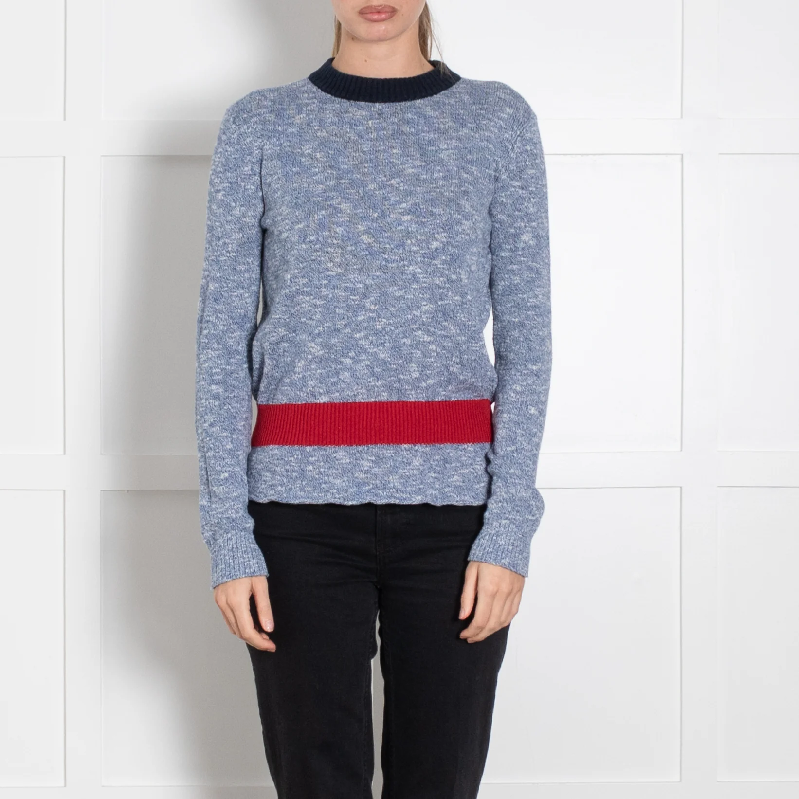 Frame Blue White Fleck Red Peplum Sweater - Image 2