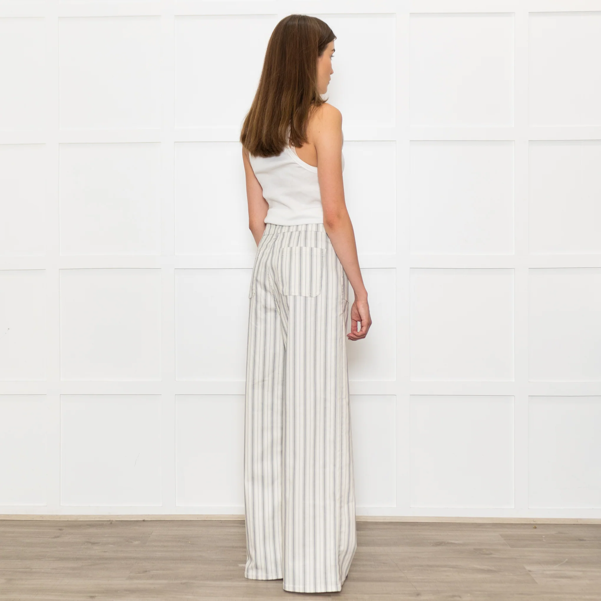 Frame Cream Grey Green Stripe Wide Leg Trousers - Image 7