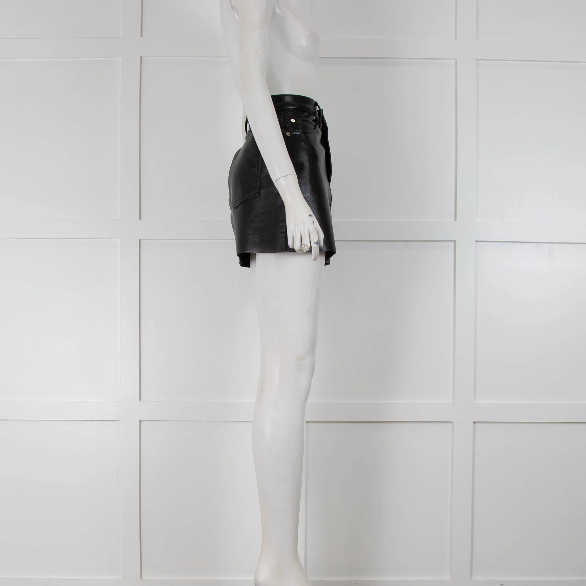 Frame Faux Black Leather Mini Skirt - Image 2