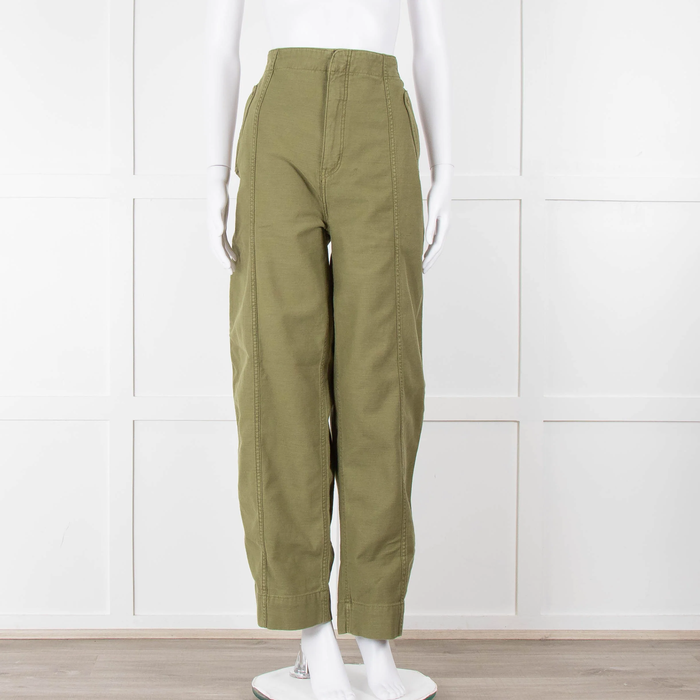 Frame Green Gold Button Wide Legged Cotton Trousers