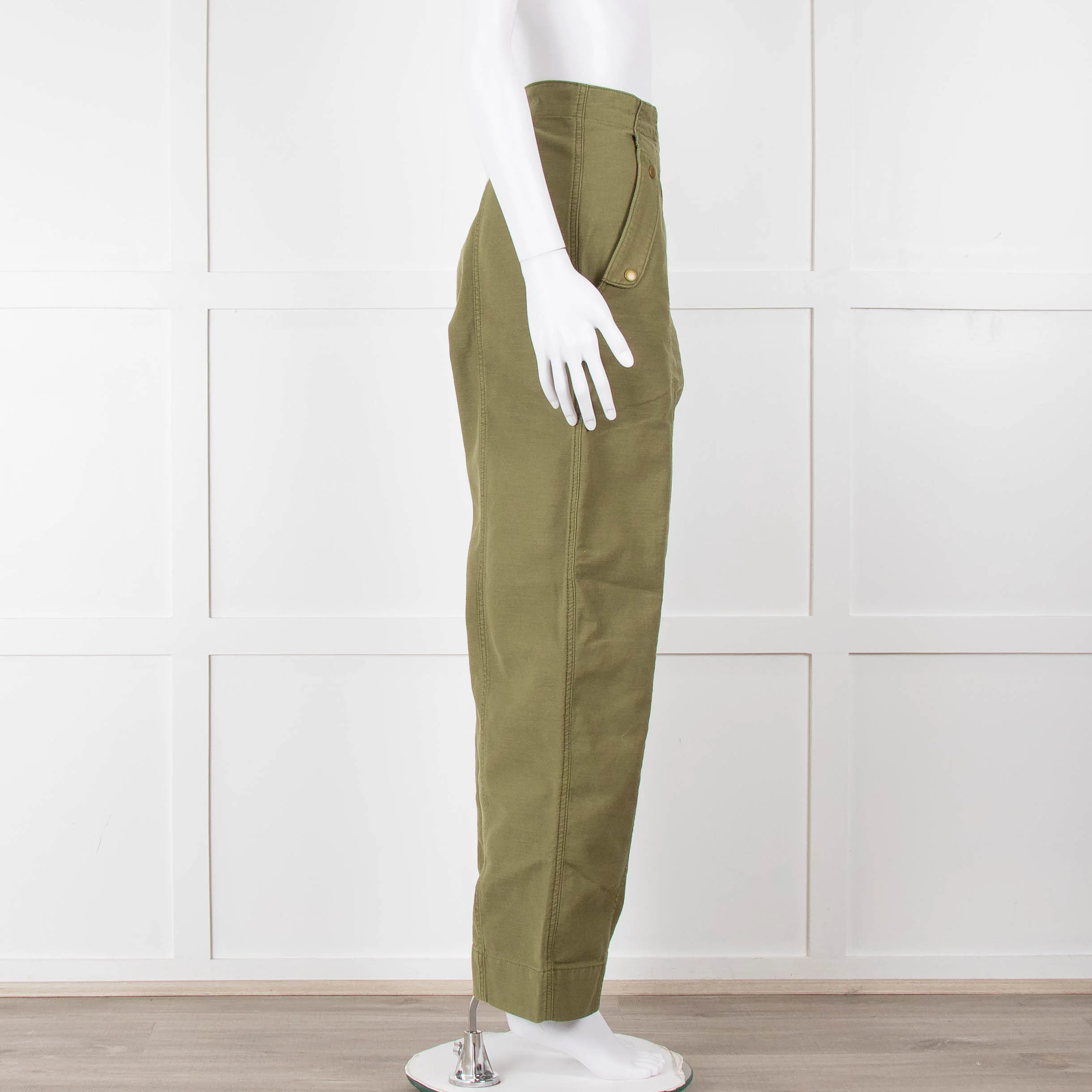 Frame Green Gold Button Wide Legged Cotton Trousers - Image 3
