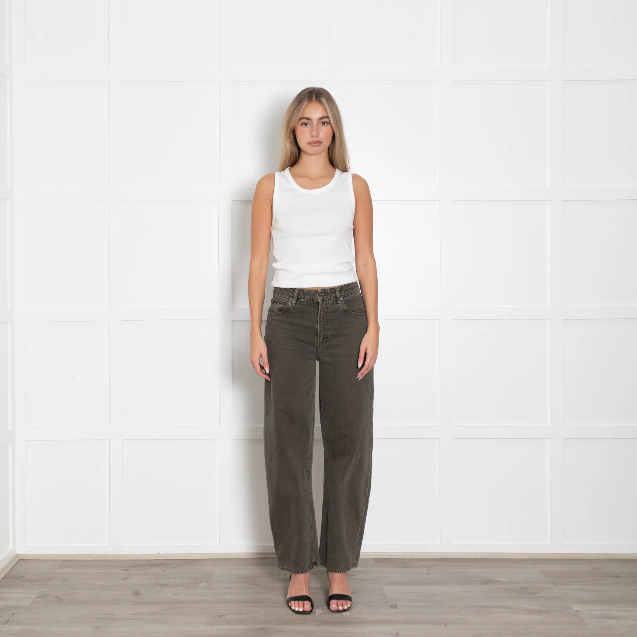 Frame Khaki Denim Barrel Leg Jeans