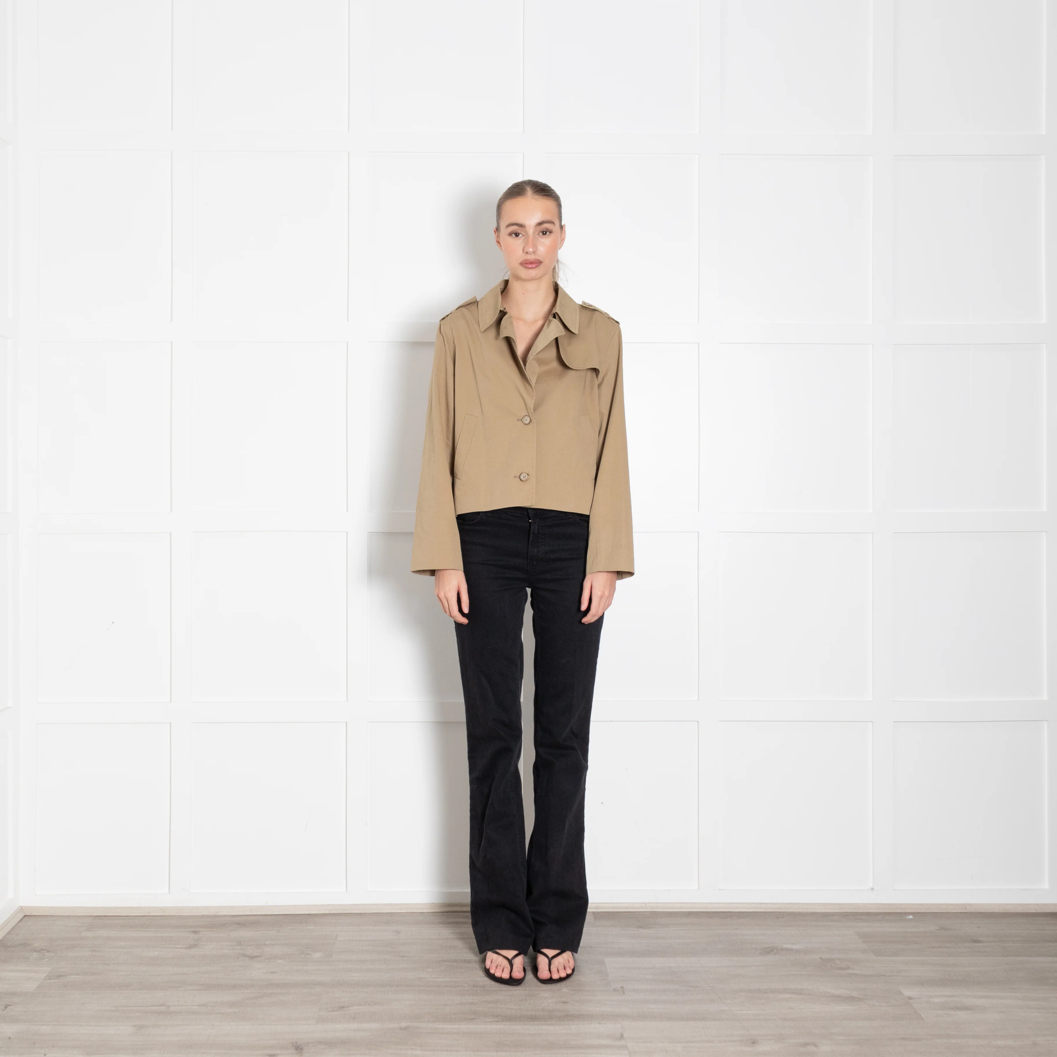 Frame Khaki Short Cotton Gabardine Short Trench Jacket