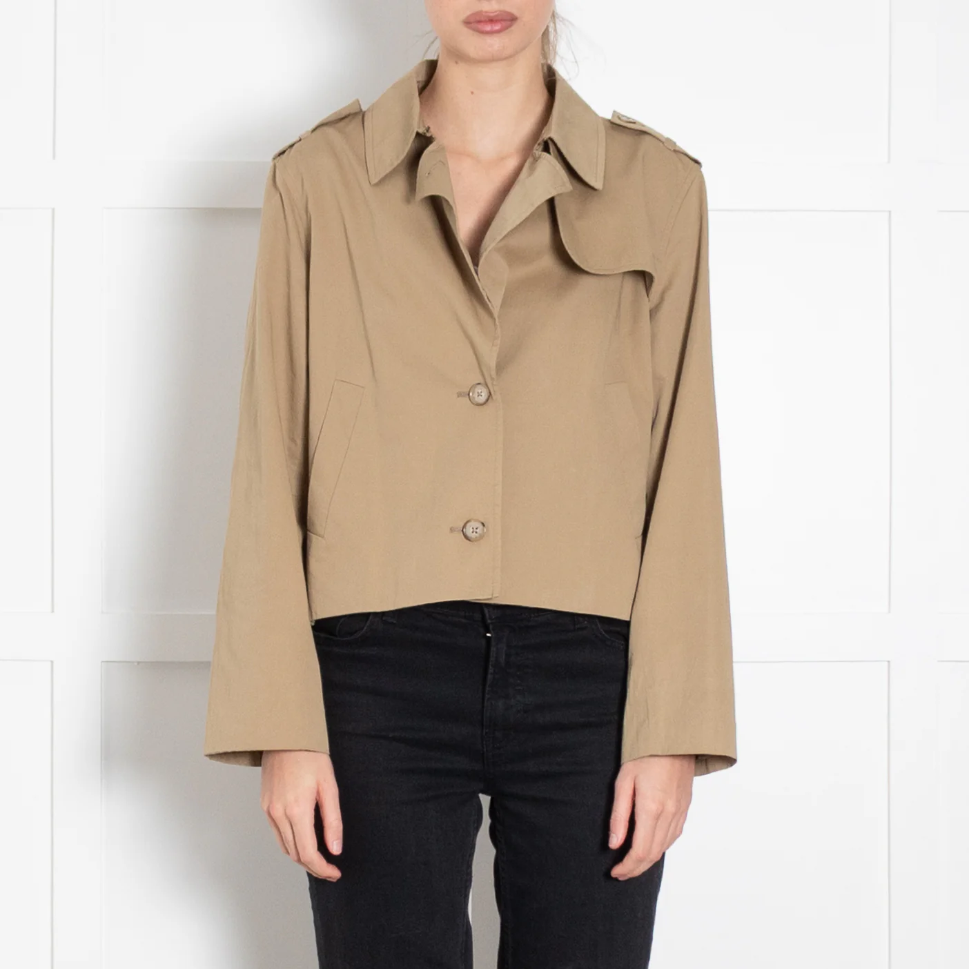 Frame Khaki Short Cotton Gabardine Short Trench Jacket - Image 2