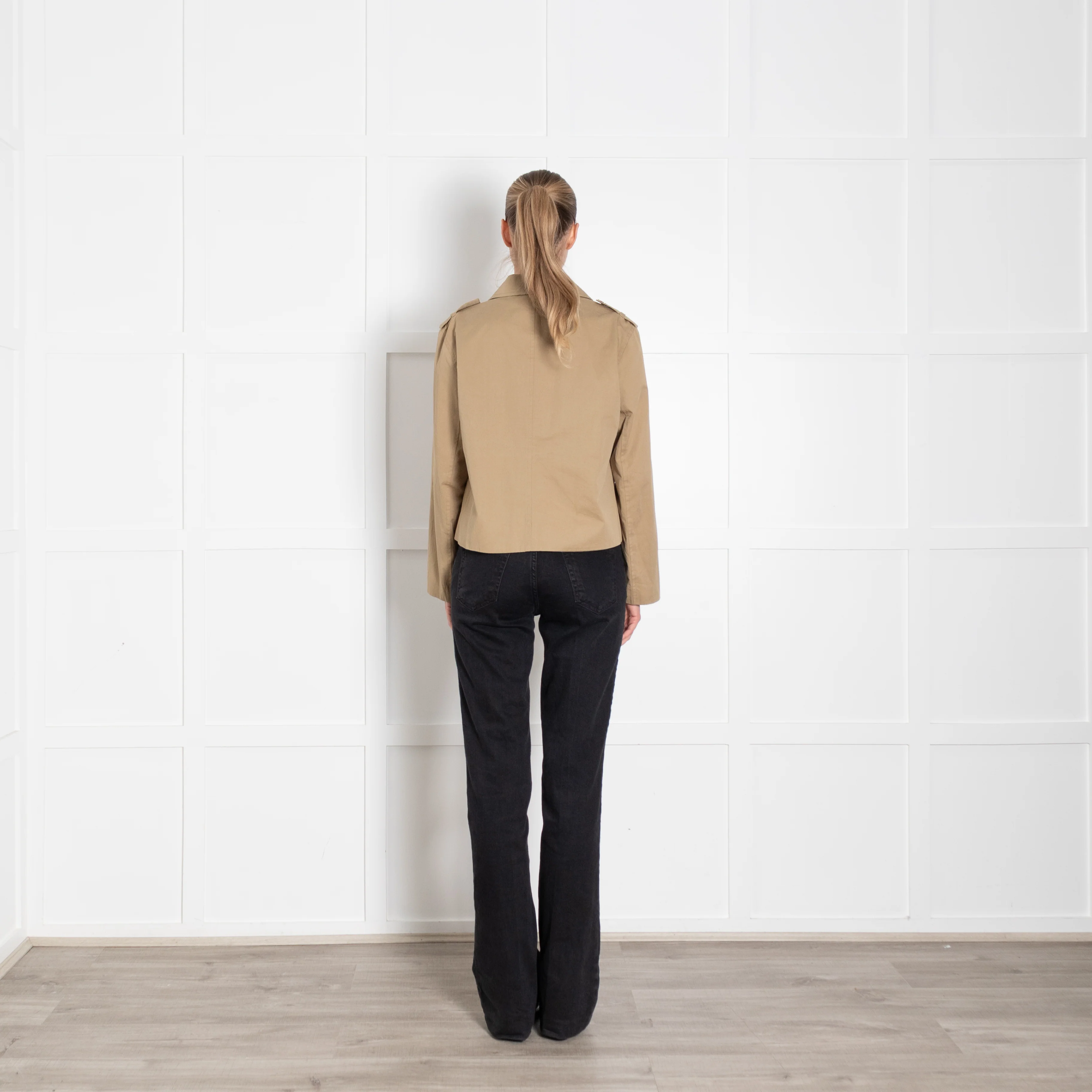 Frame Khaki Short Cotton Gabardine Short Trench Jacket - Image 5