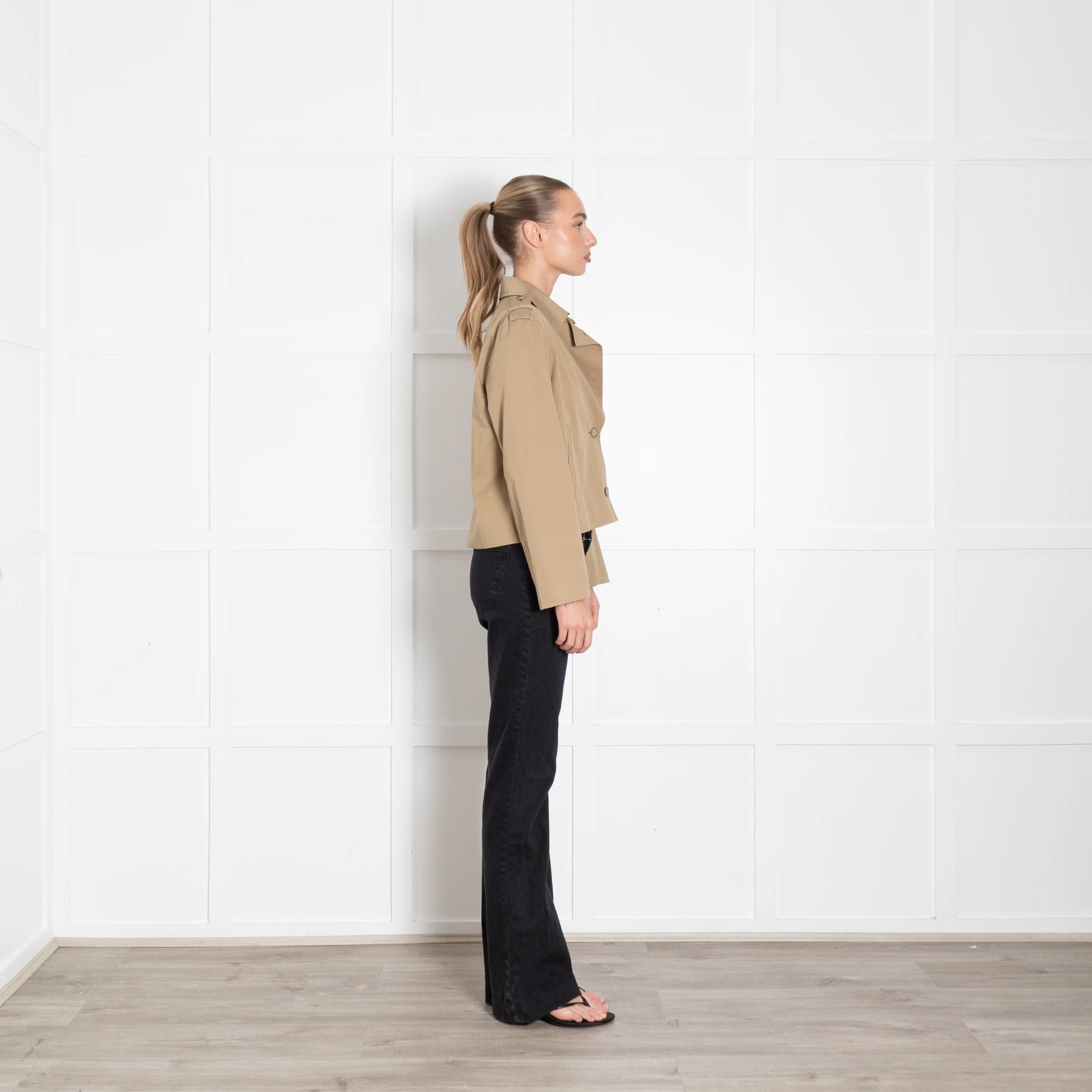 Frame Khaki Short Cotton Gabardine Short Trench Jacket - Image 6