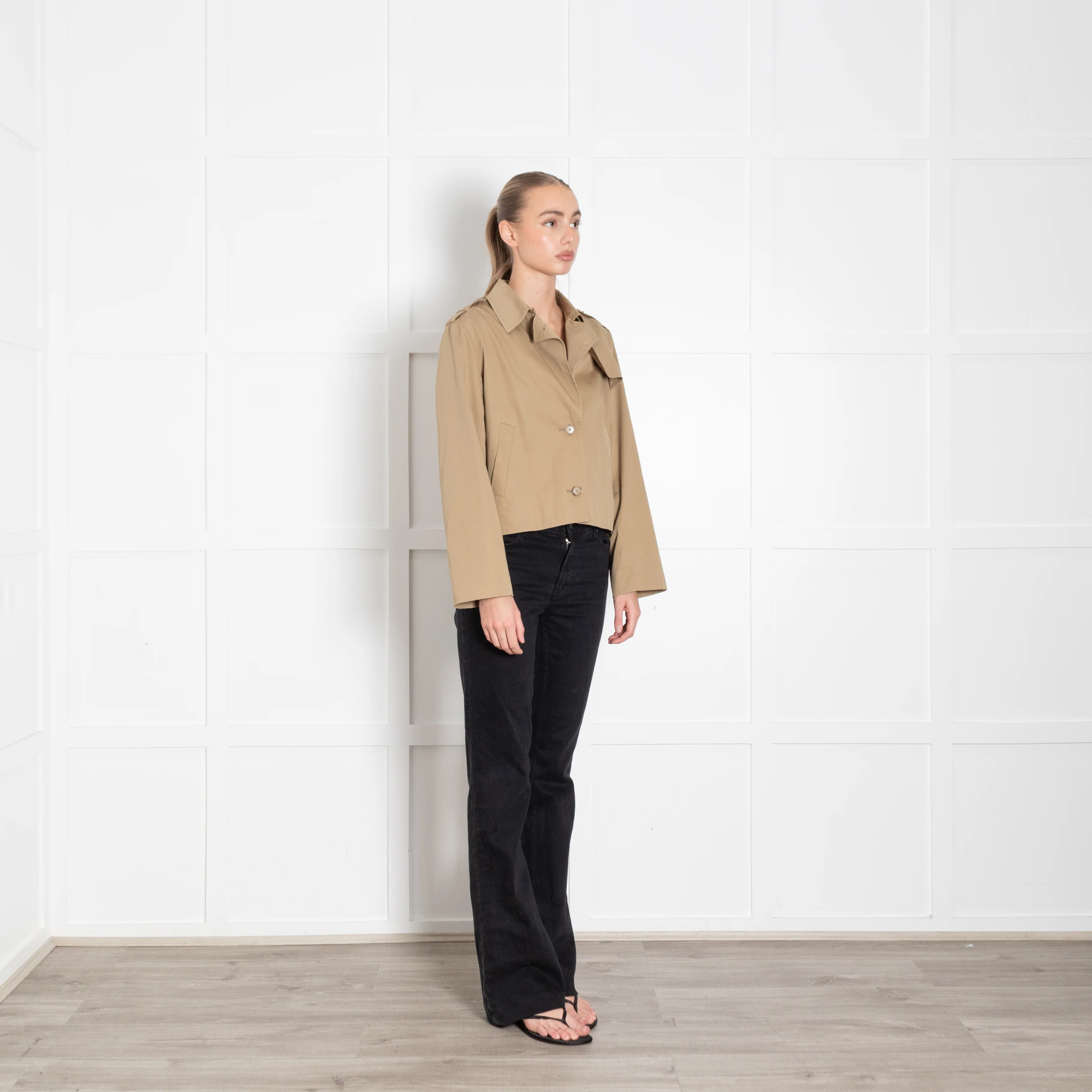 Frame Khaki Short Cotton Gabardine Short Trench Jacket - Image 7