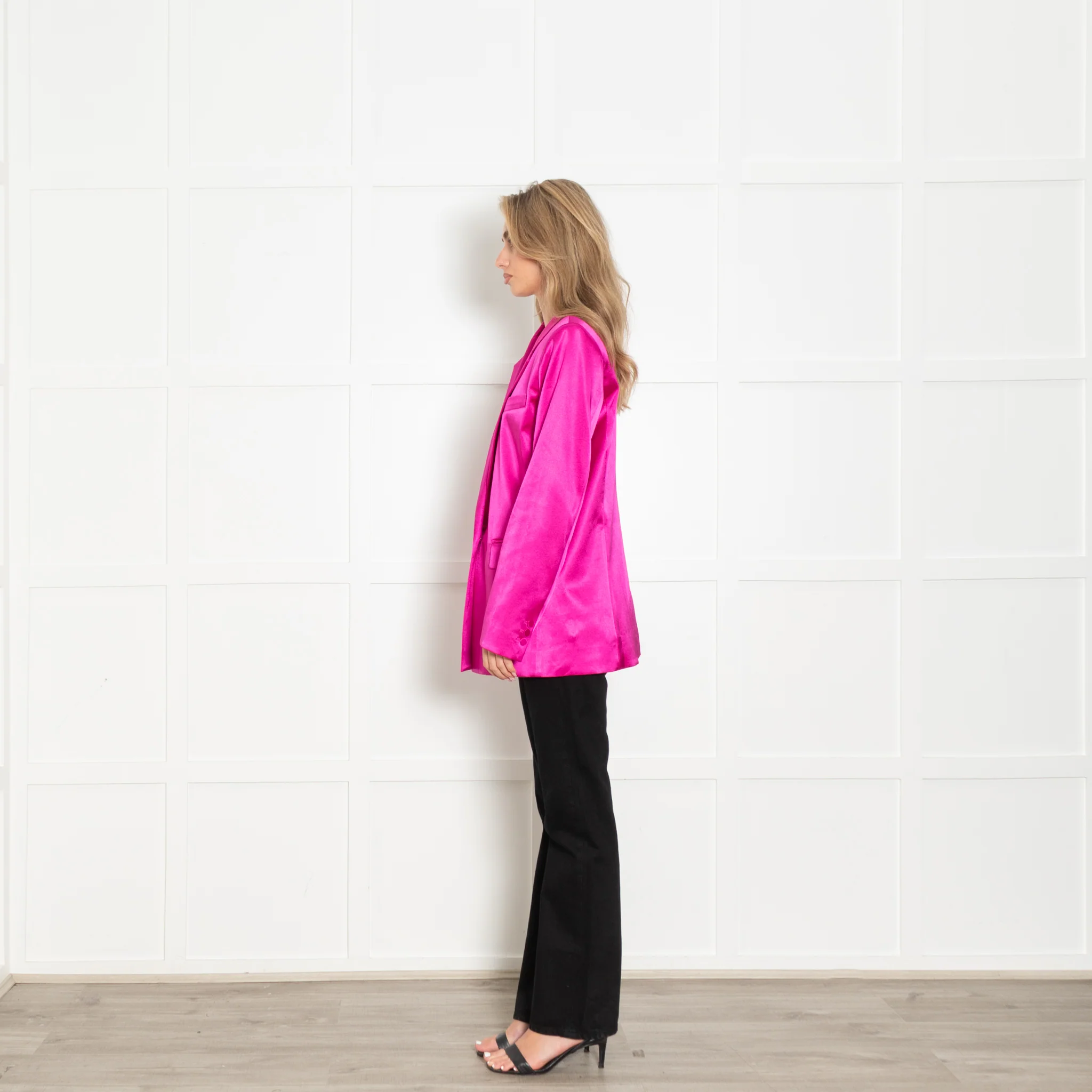 Frame Pink Satin Strong Shoulder Blazer - Image 4