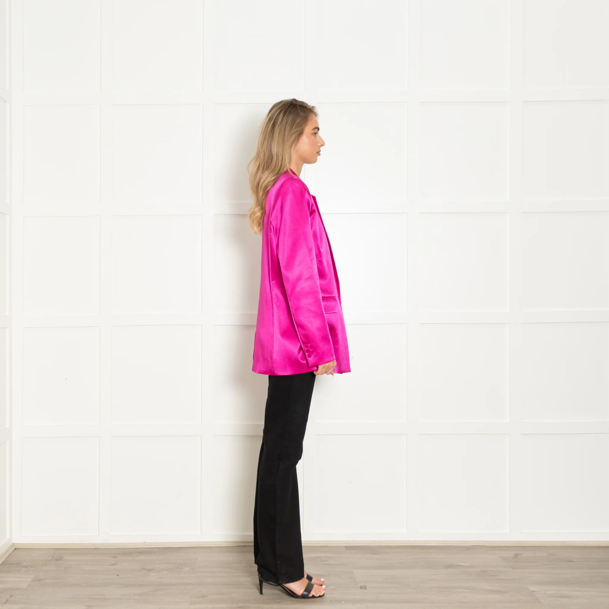 Frame Pink Satin Strong Shoulder Blazer - Image 6