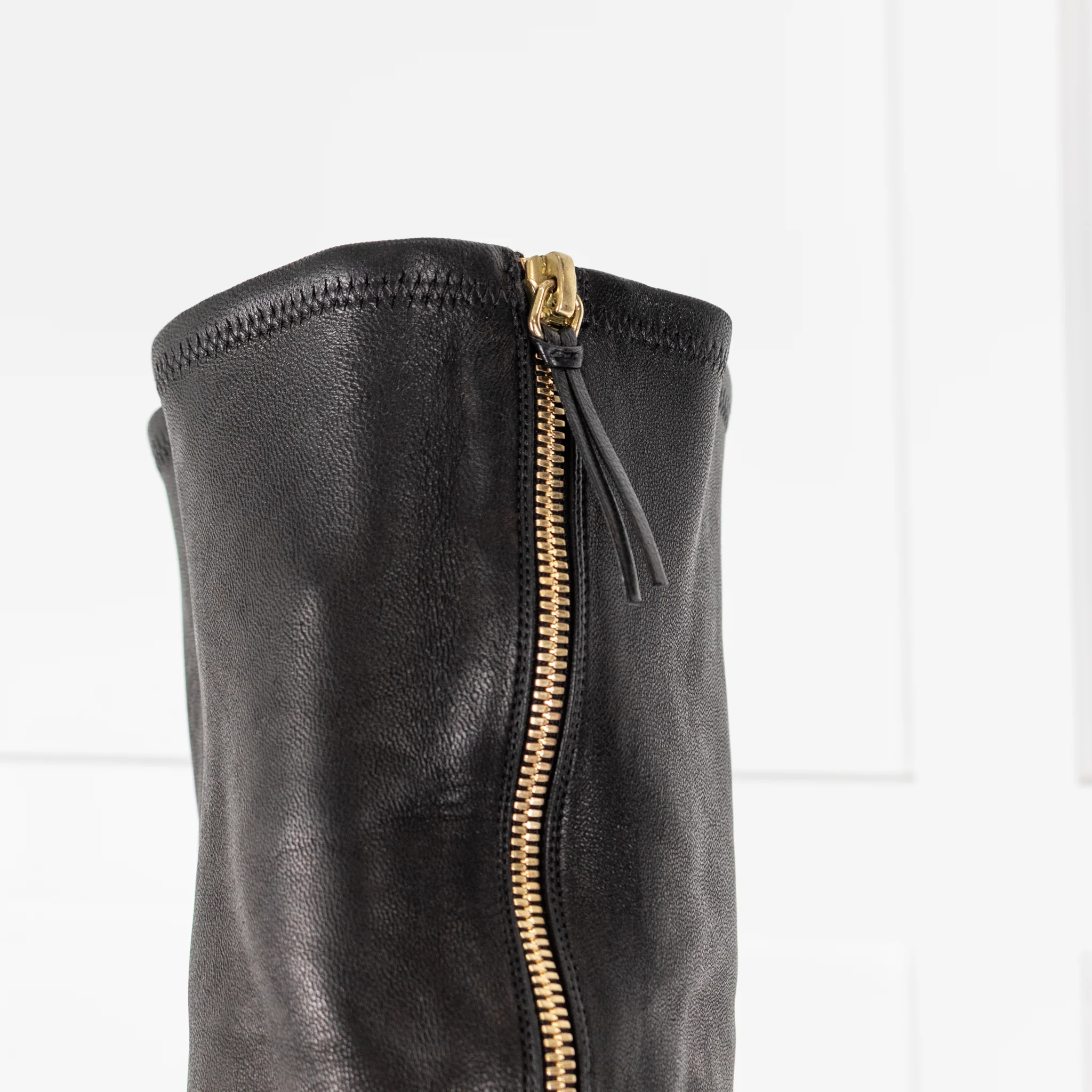 Francesco Russo Black Stretch Leather Over the Knee Boots - Image 10