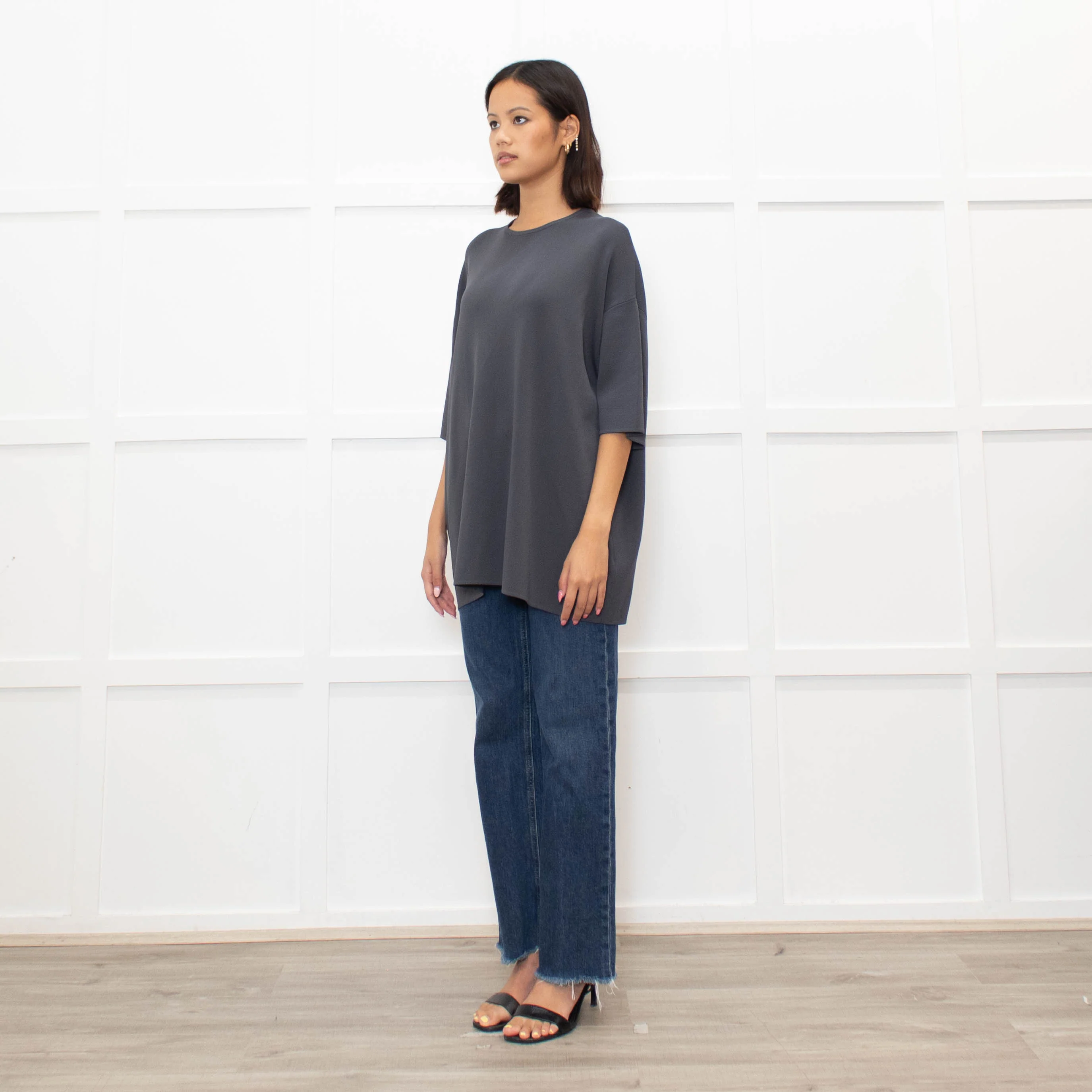 Frankie Shop Charcoal Grey Lenny Knit Short Sleeve Top - Image 7