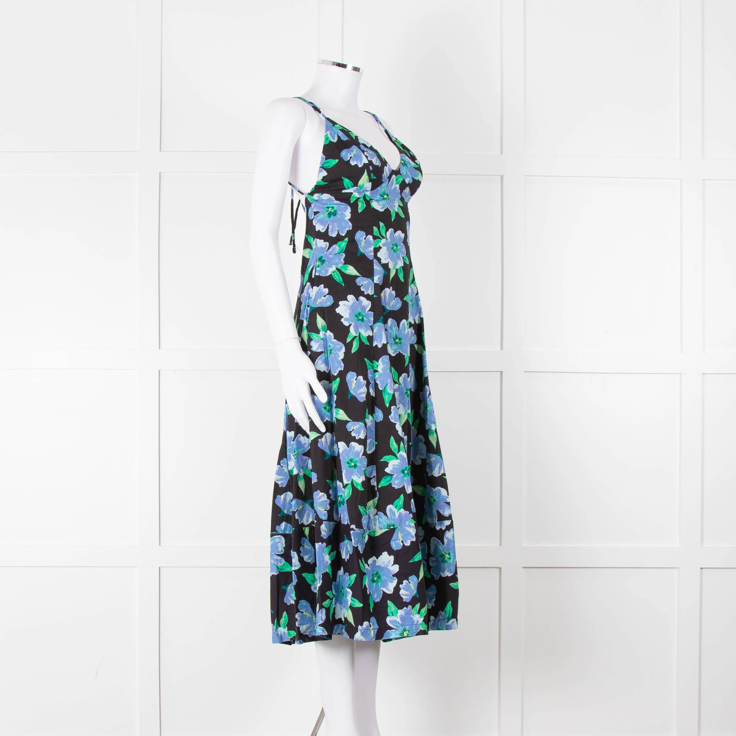 Free People Black Blue Floral Cotton Sleeveless Dress - Image 2