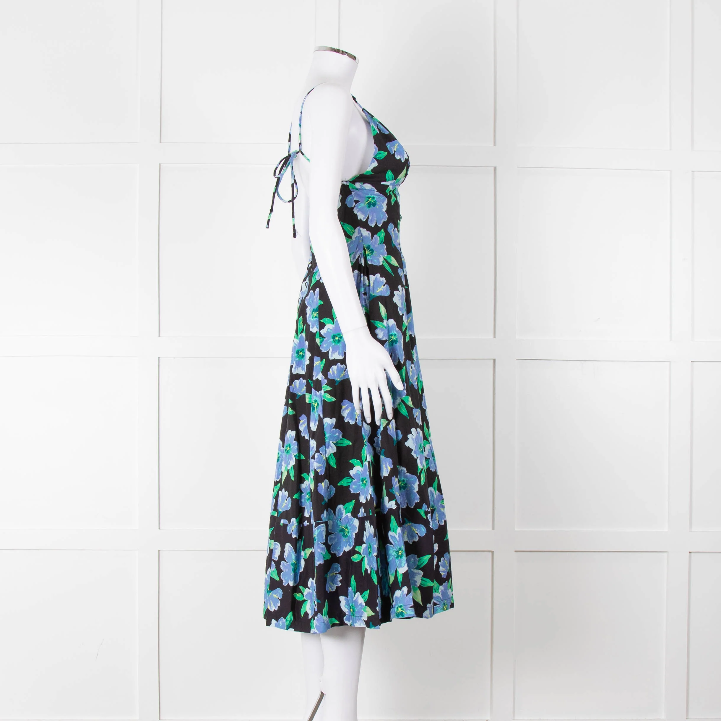 Free People Black Blue Floral Cotton Sleeveless Dress - Image 3
