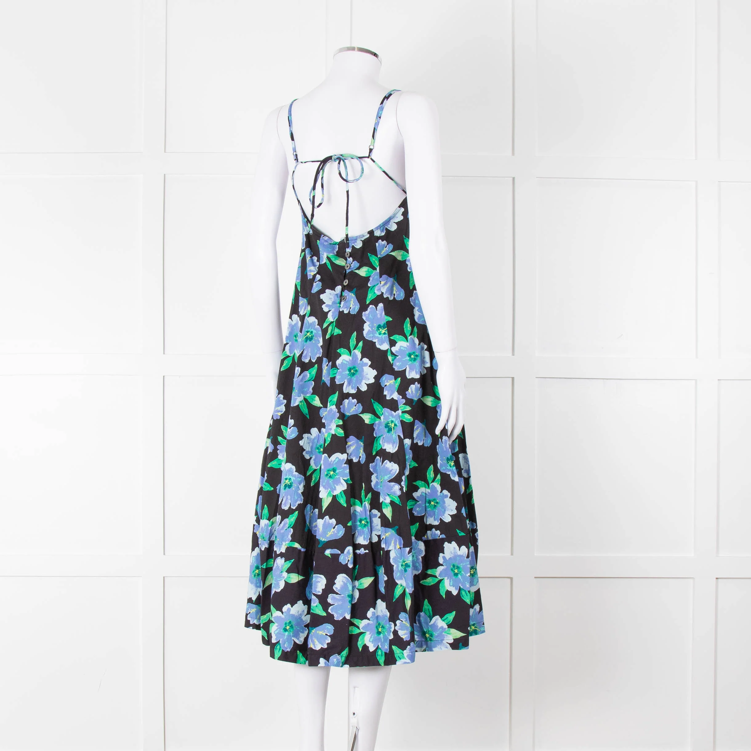Free People Black Blue Floral Cotton Sleeveless Dress - Image 4