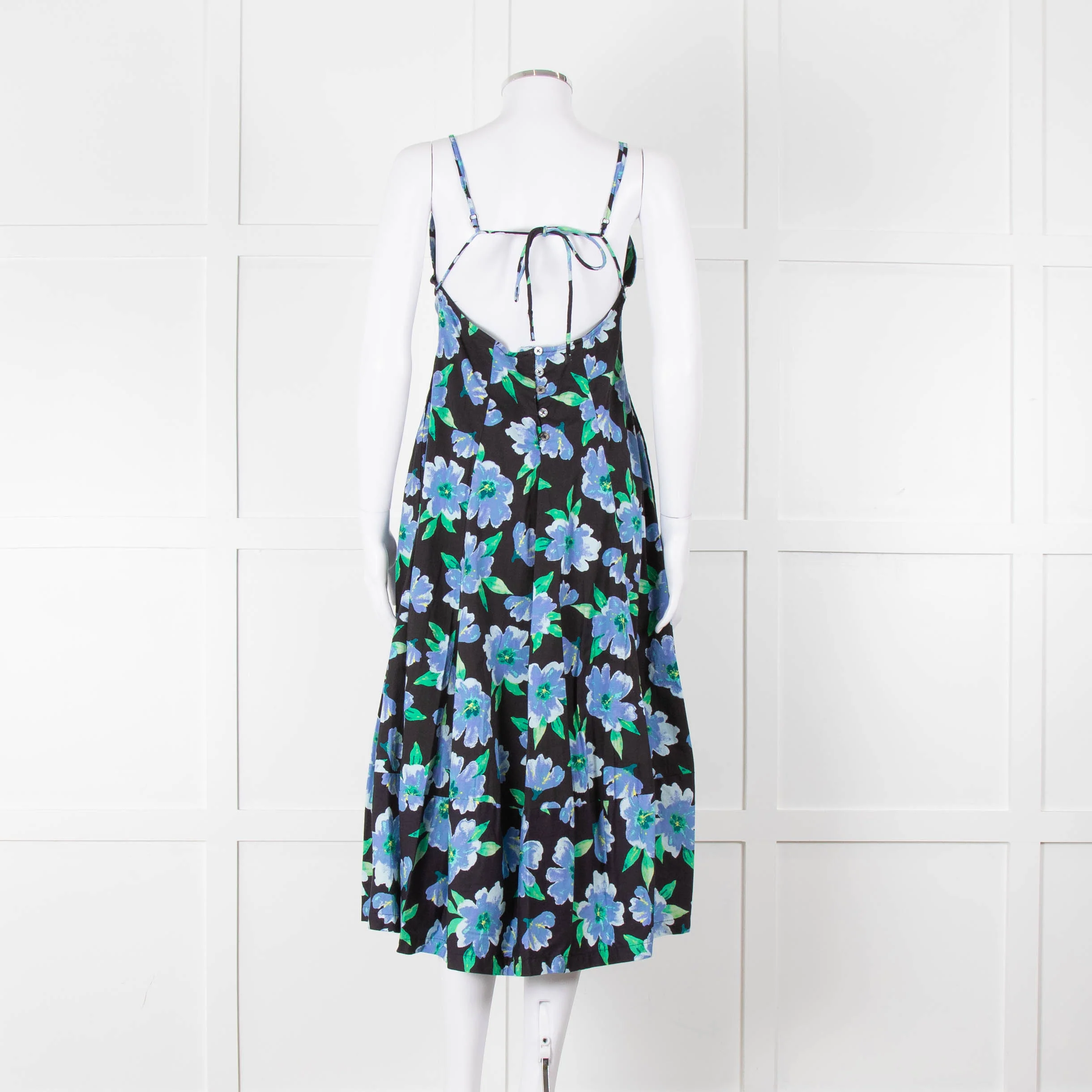 Free People Black Blue Floral Cotton Sleeveless Dress - Image 5